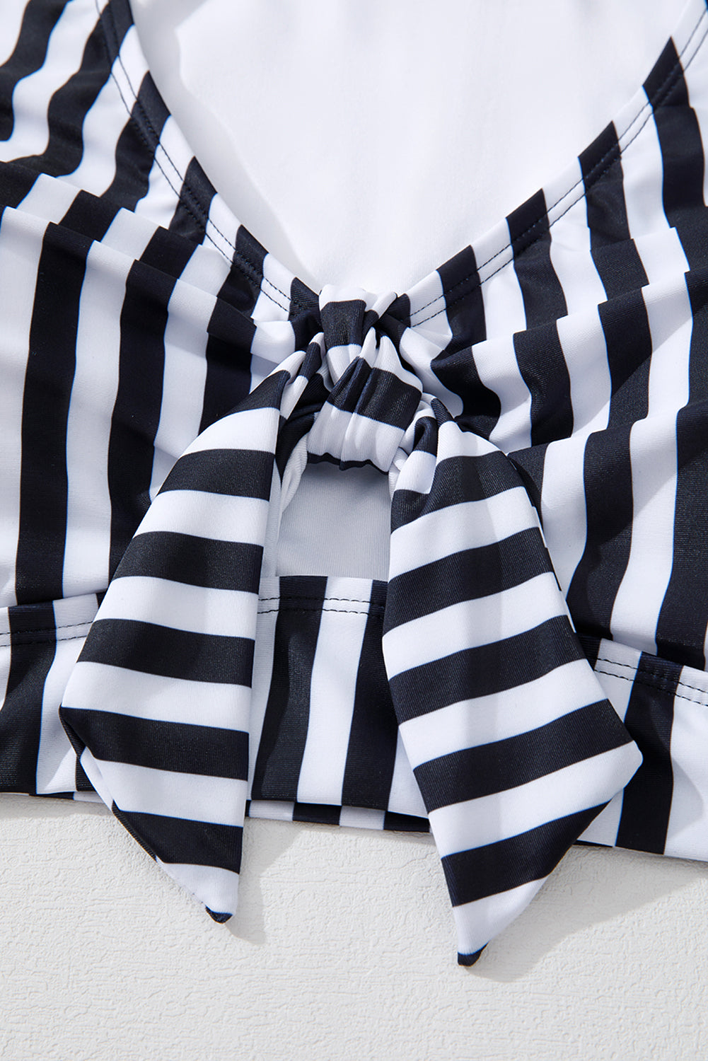 Knot Cutout Ruffle Sleeve High Waist 2-Piece Swimsuit – Plus Size Black Stripe 1X–4X