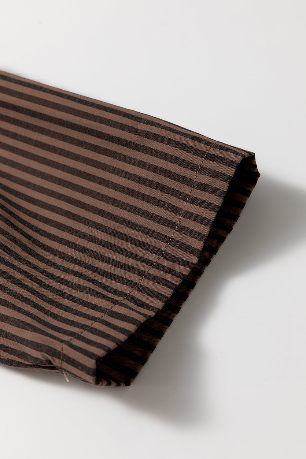 Striped V-Neck Roll-Up Sleeve Patch Pocket Shirt | Brown | S–XL