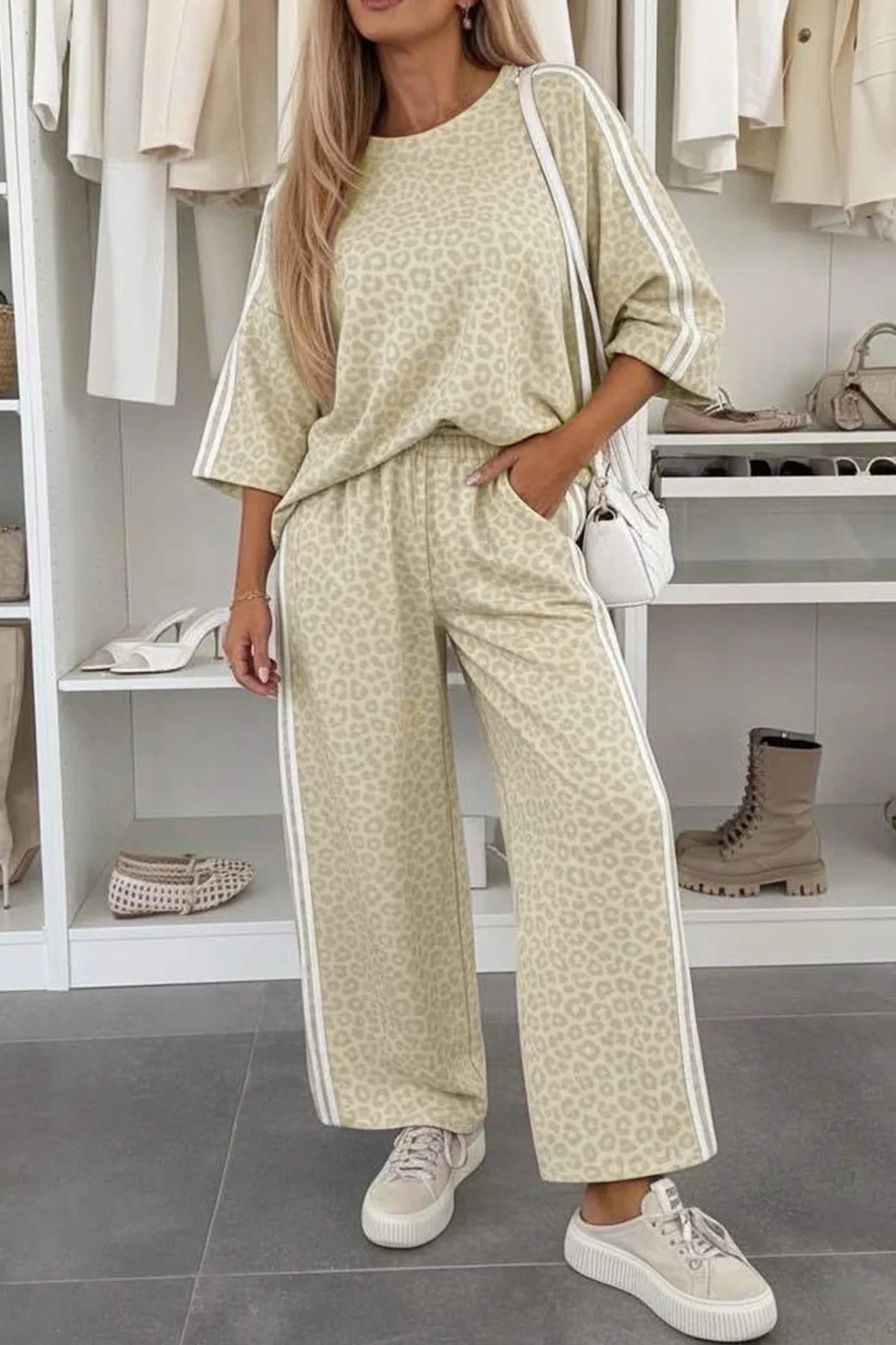 Women's Leopard Print Varsity Two Piece Set S to XL