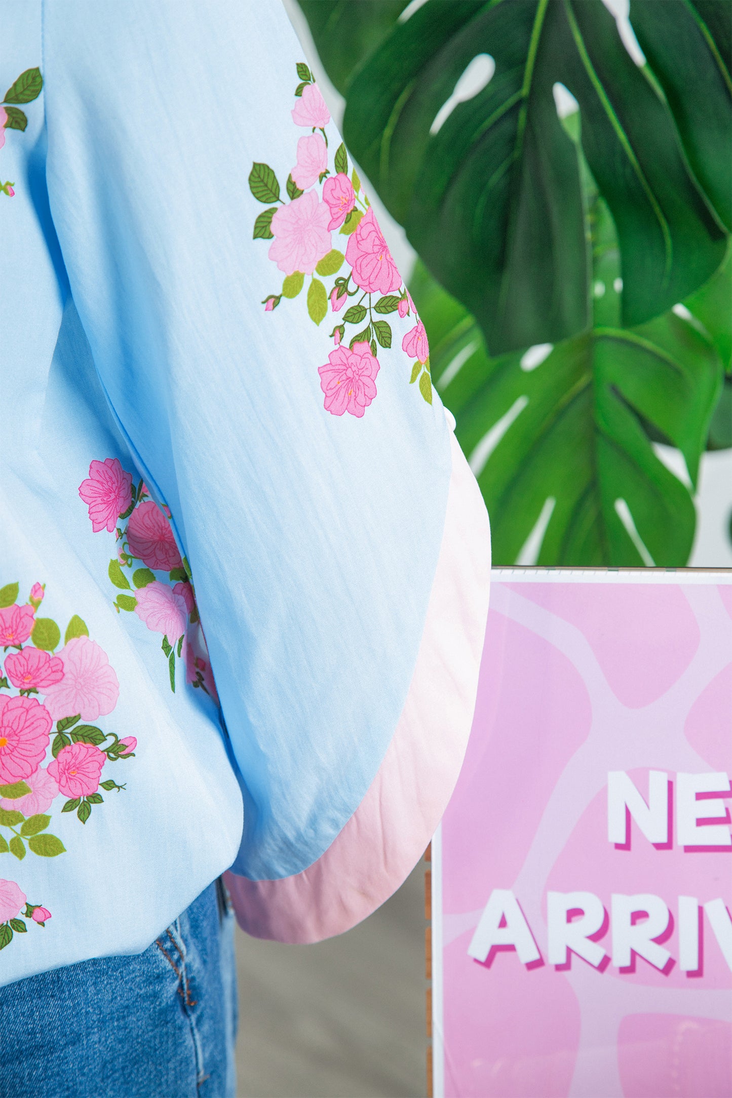 Floral Print 3/4 Sleeve Button Detail Blouse Women S–XL