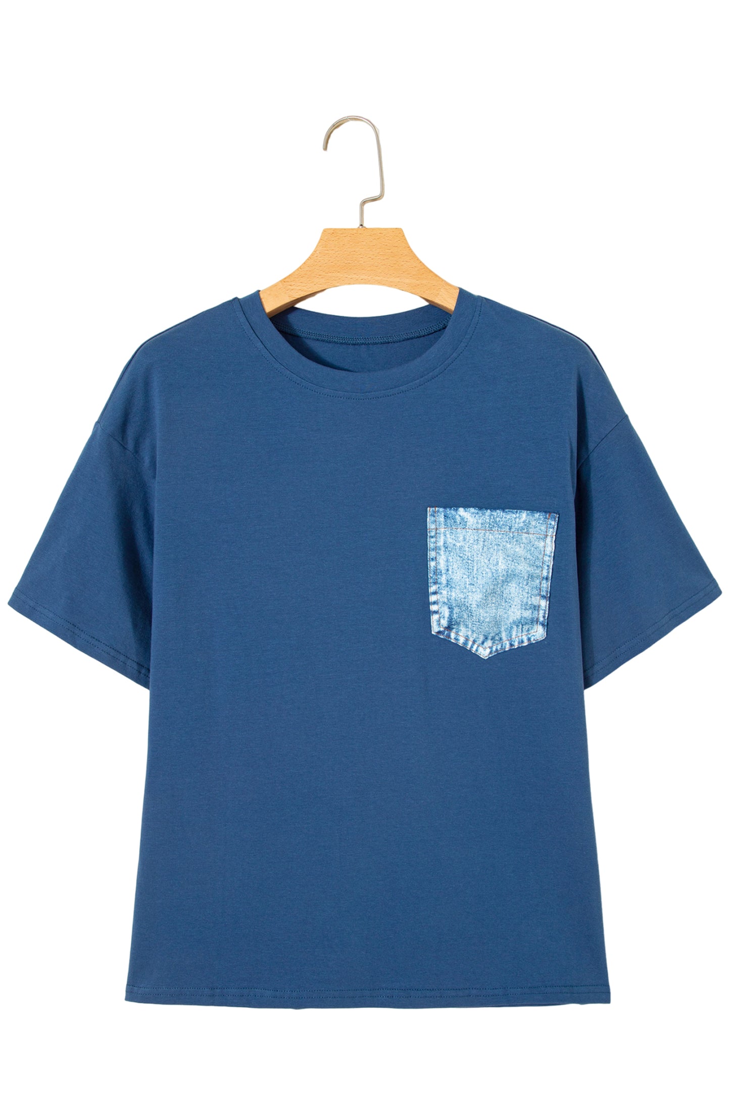 Color Block Short-Sleeve Top with Printed Patch Pocket | Sail Blue & White