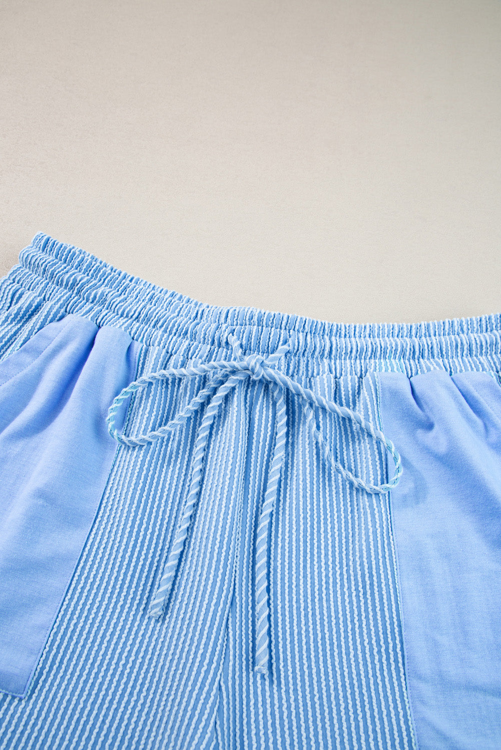 Ribbed Long Sleeve Top & Drawstring Shorts Set | Plus Size | Light Blue | 1X–3X