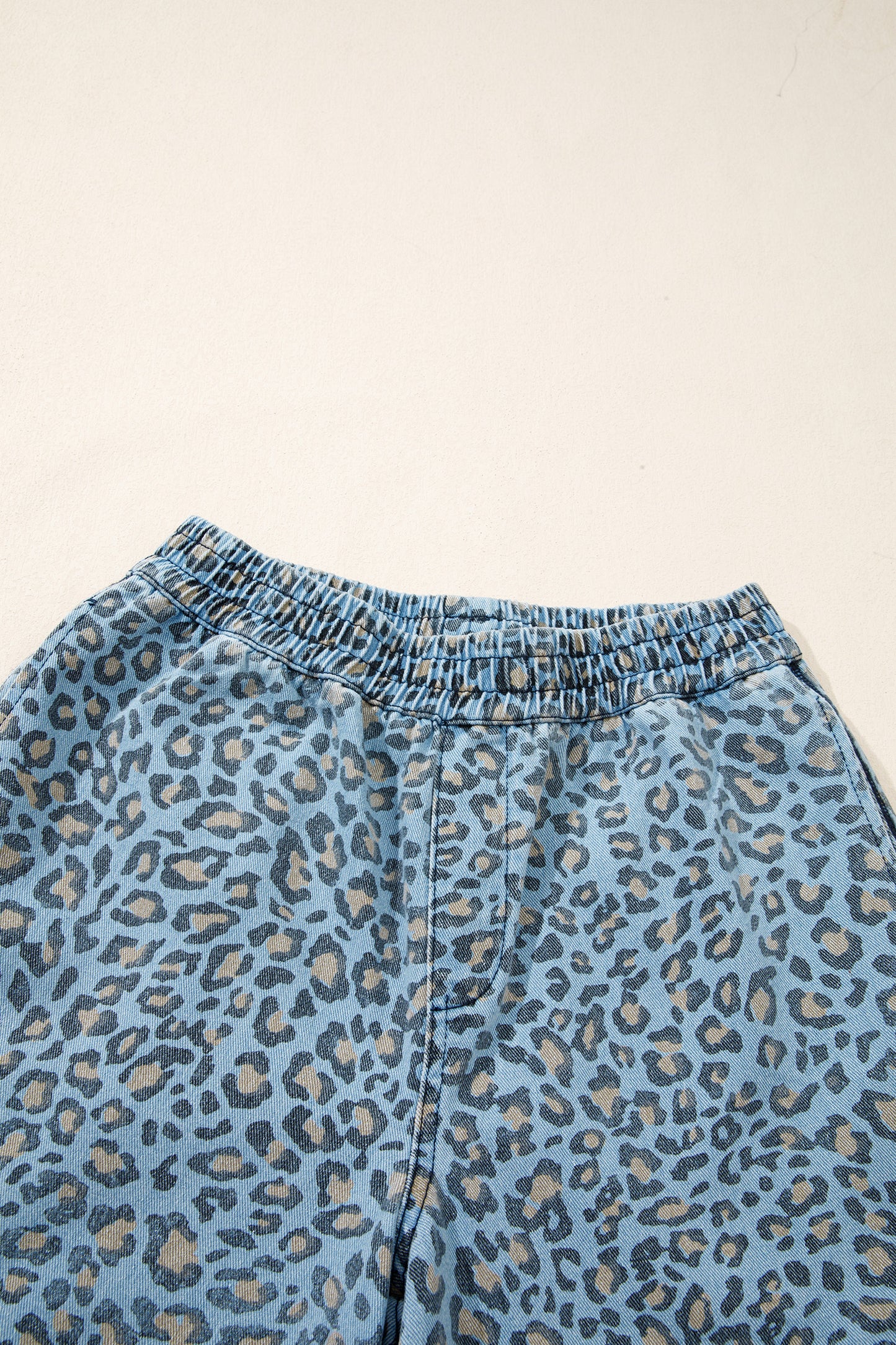 Leopard Print Wide Leg Drawstring Jeans in Blue