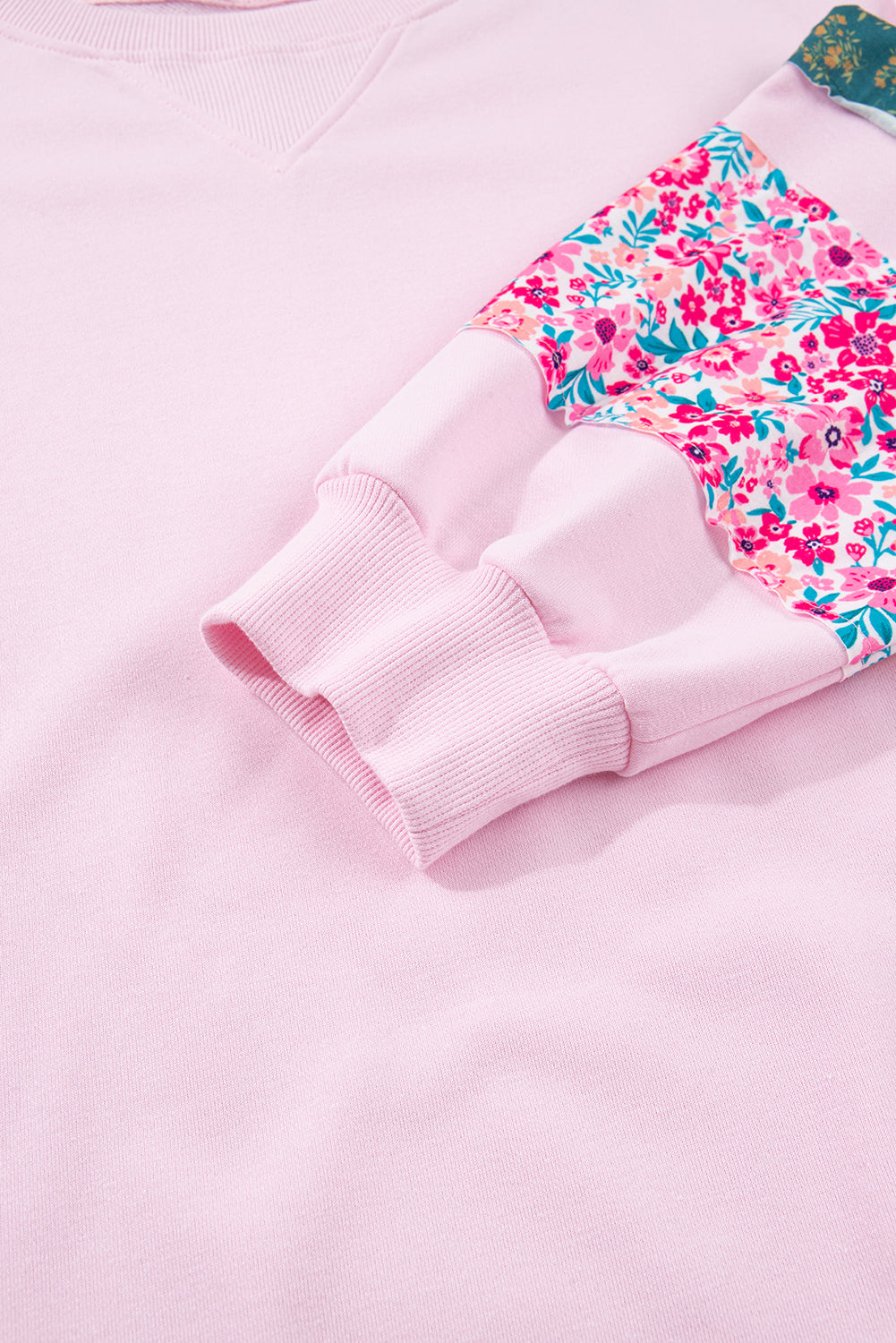 Plus Size Floral Patched Sleeve Ribbed Trim Baggy Sweatshirt