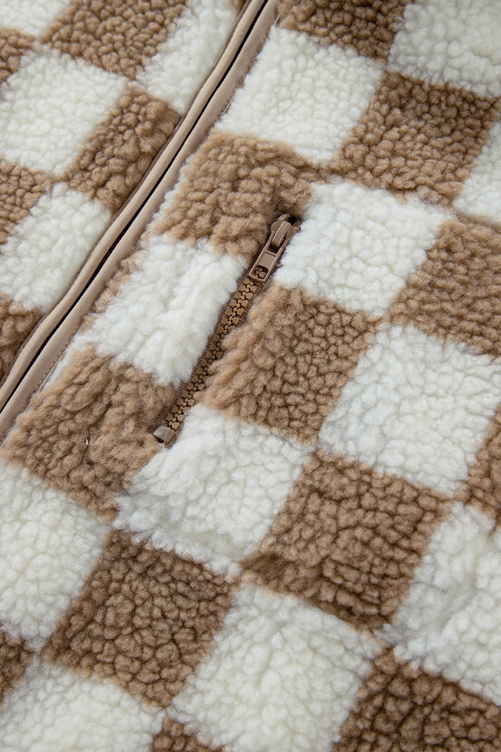 Checkered Sherpa Zip-Up Stand Collar Vest