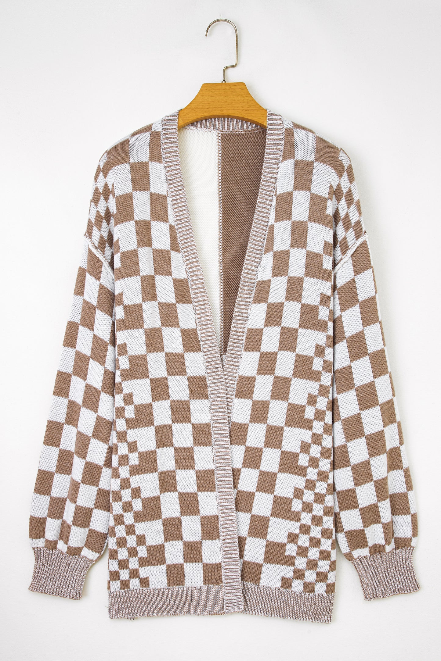 Plus Size Checkered Bubble Sleeve Open Cardigan Women 1X–4X