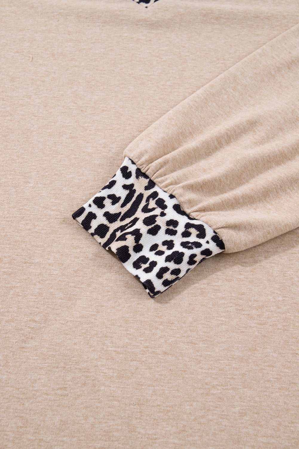 Leopard Trim V-Neck Long Sleeve Top – Khaki Plus Size 1X–4X