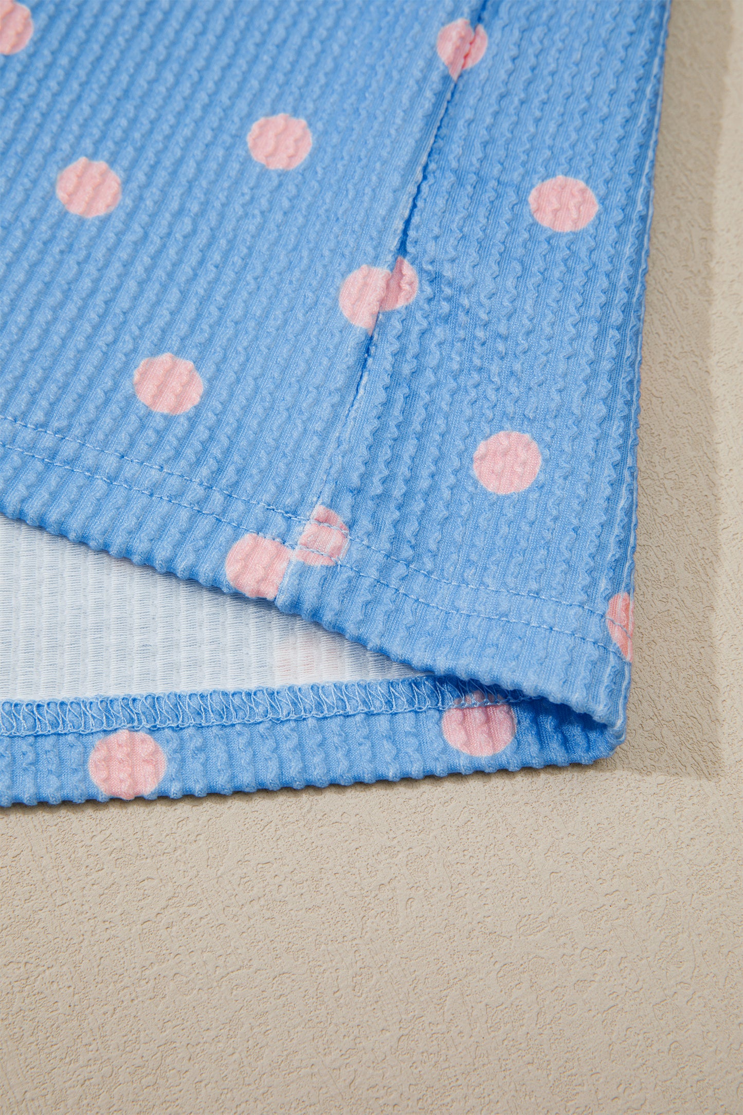 Light Blue Polka Dot Ribbed Short Sleeve Top Women S–XL