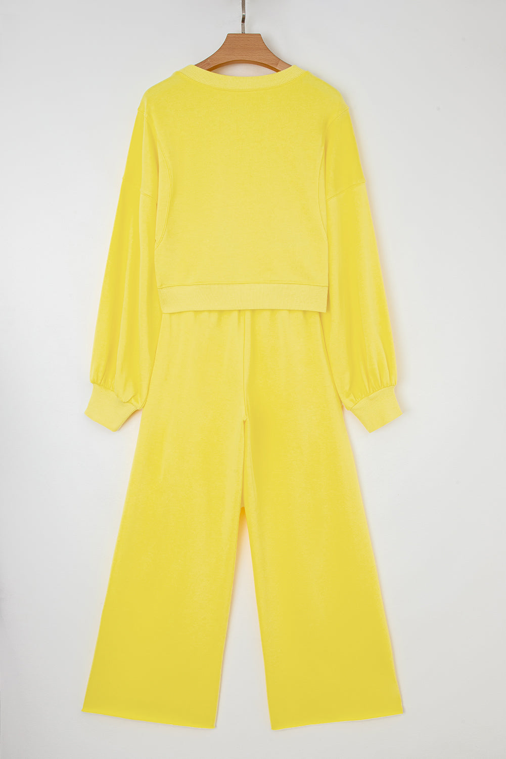 Drop Shoulder Puff Sleeve Crop Pullover & Wide Leg Pants Set