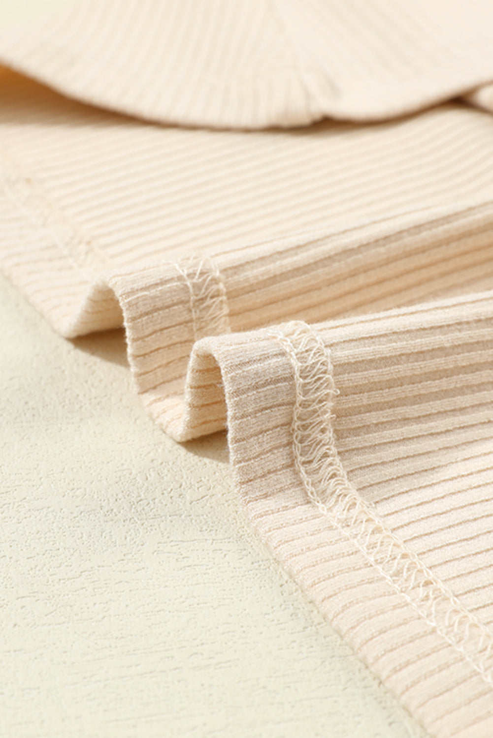 Beige Mesh Ruffle Sleeve Ribbed Knit Top