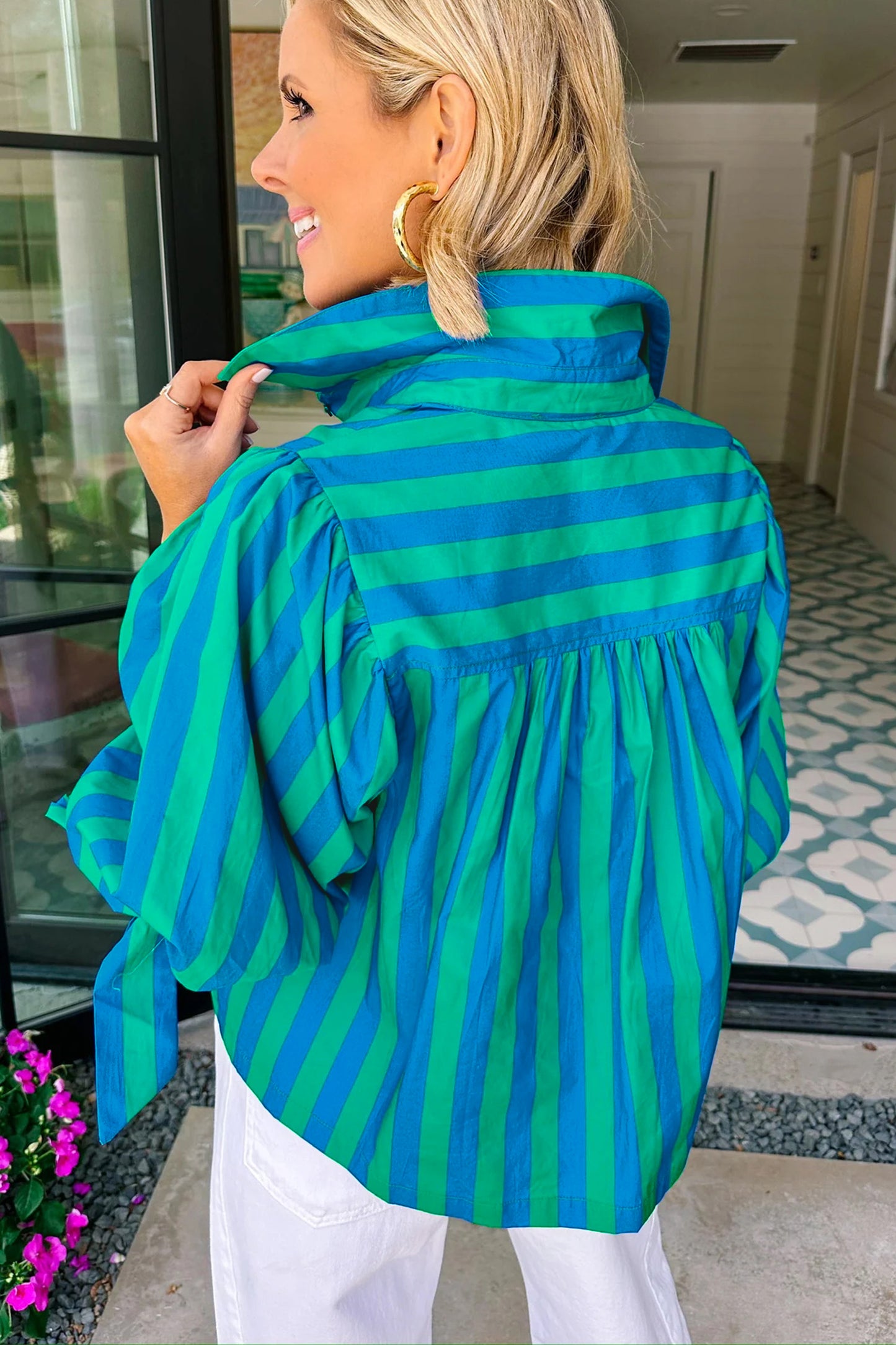 Womens Puff Sleeve Striped Blouse S–XL