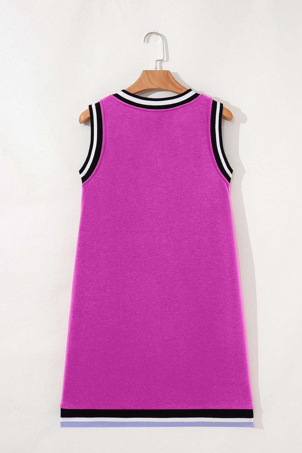 Contrast Stripe Trim V-Neck Sleeveless Shift Mini Dress in Purple Orchid