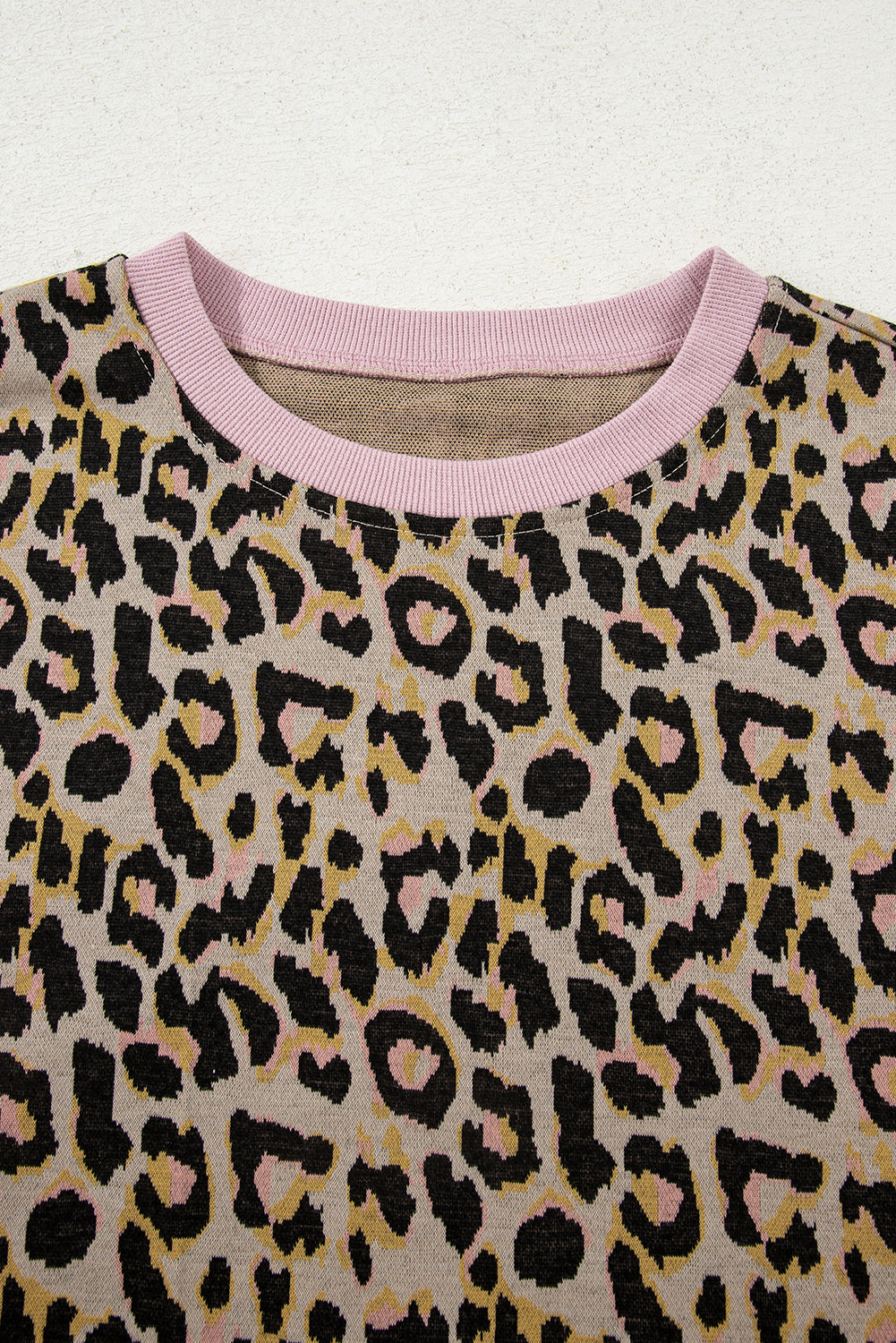 Leopard Print Contrast-Trim Long-Sleeve Pullover & Shorts Set | Pink