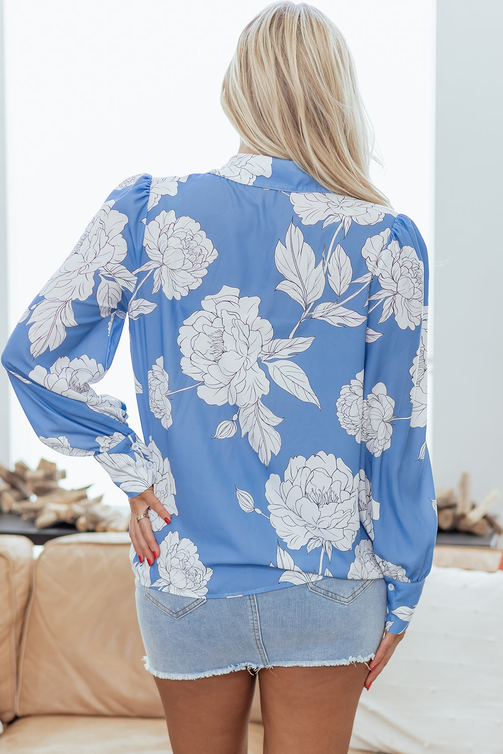 Blue Floral Blouse Women S–XL