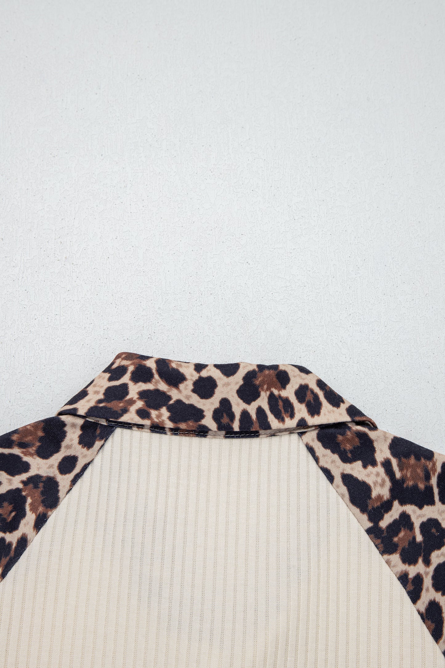 White Ribbed Leopard Patchwork Short Sleeve Shirt | Women S–XL