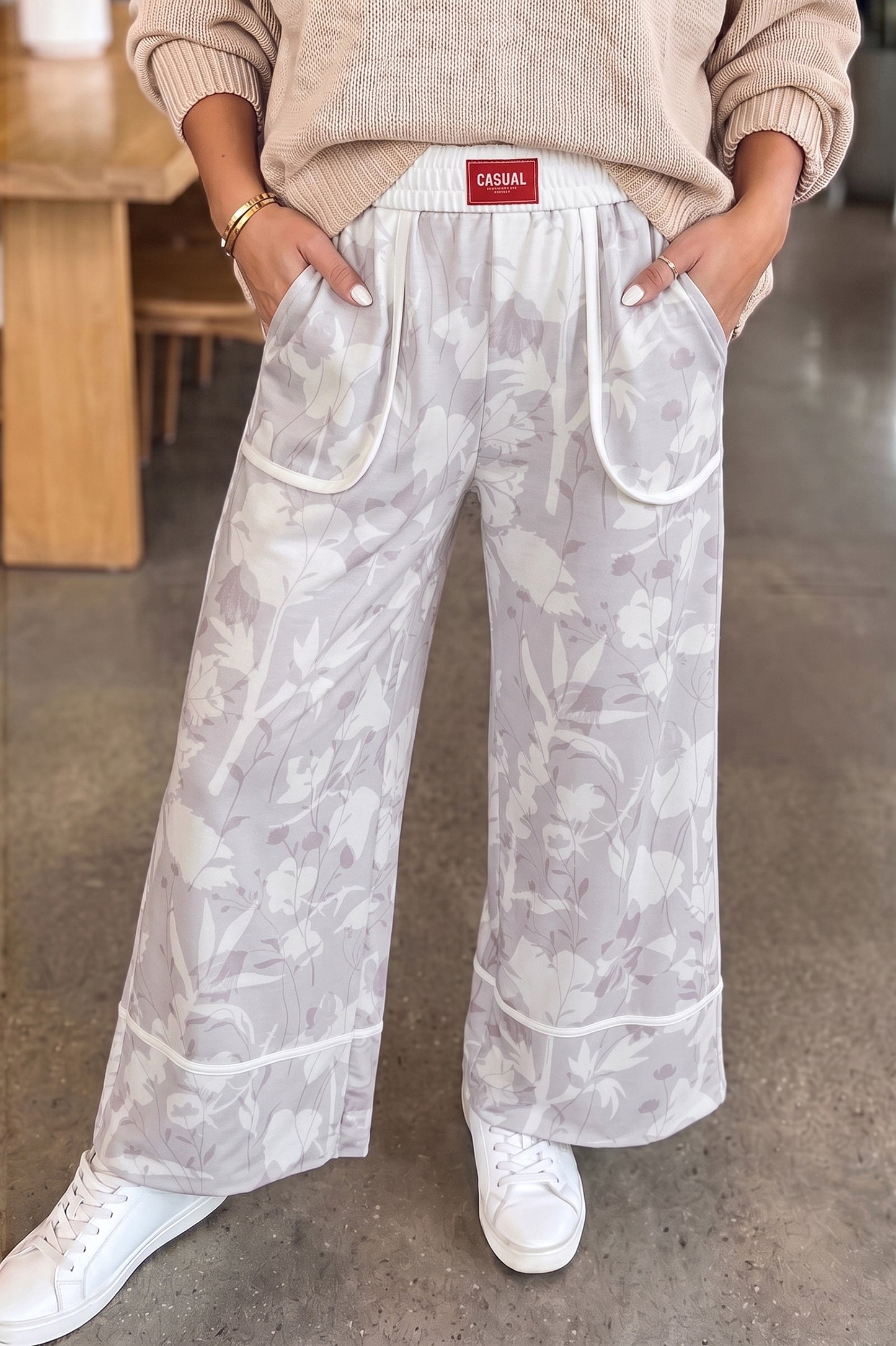 Womens Floral Print Wide Leg Ankle Length Pants S to XL