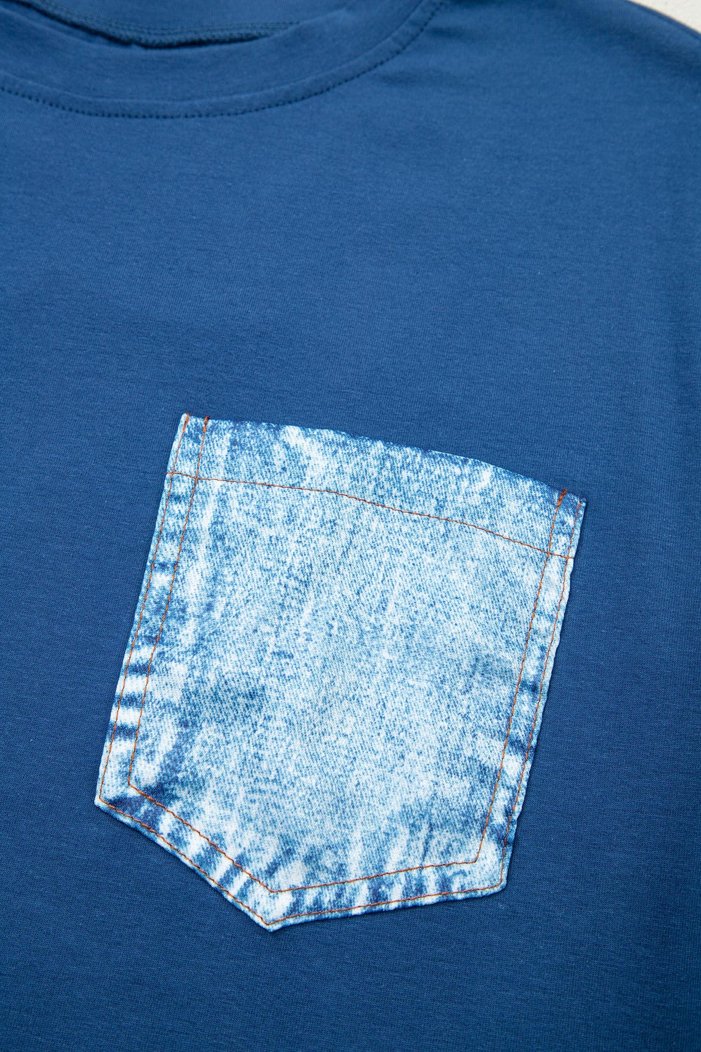 Color Block Short-Sleeve Top with Printed Patch Pocket | Sail Blue & White