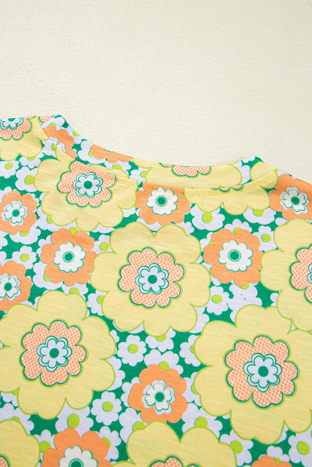 Yellow Flower Print Drop Shoulder Loose T-Shirt – Women's Casual Summer Top (S–XL)