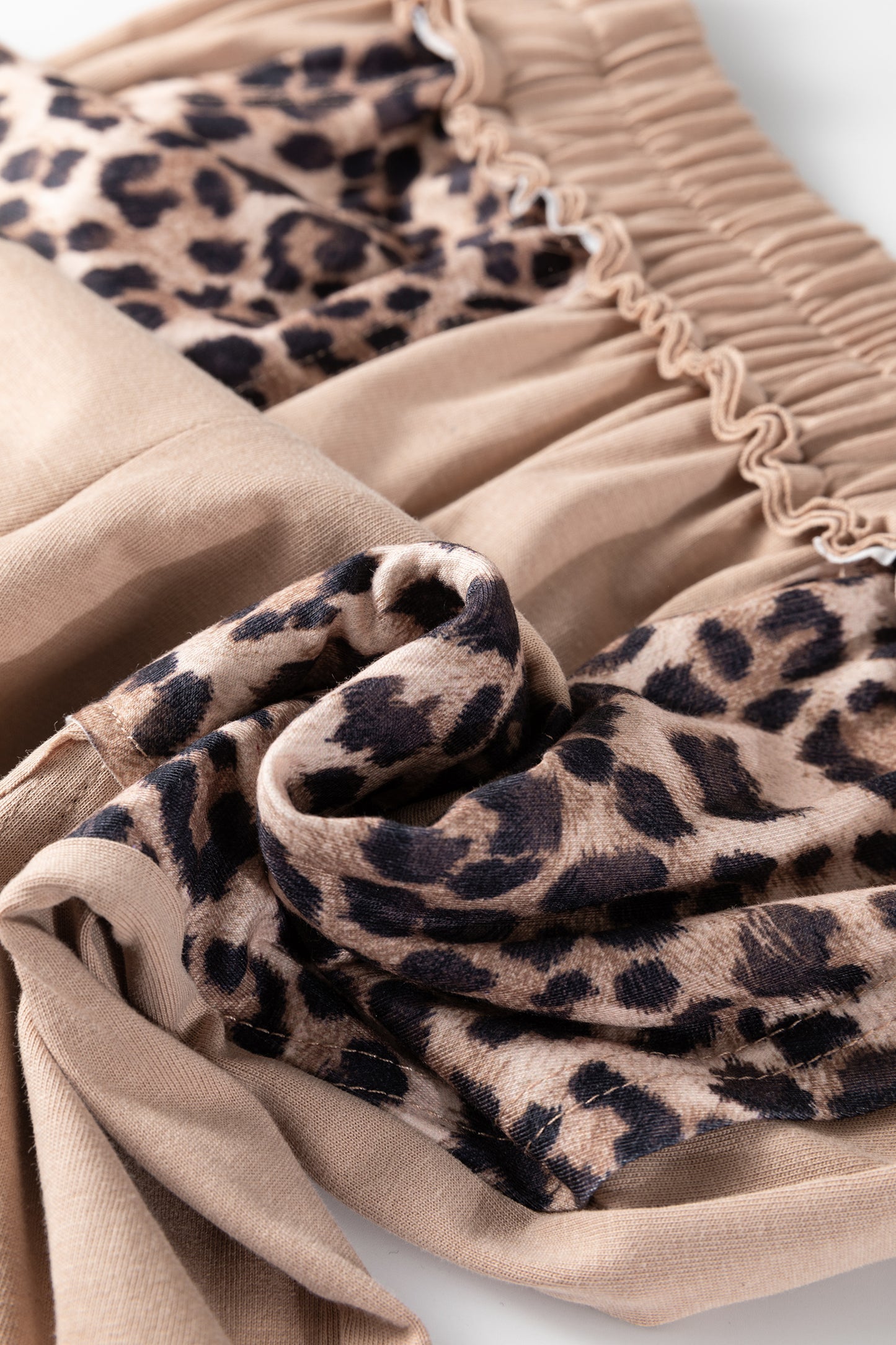 Mineral Wash Leopard Patchwork High Waist Wide Leg Pants in Tan