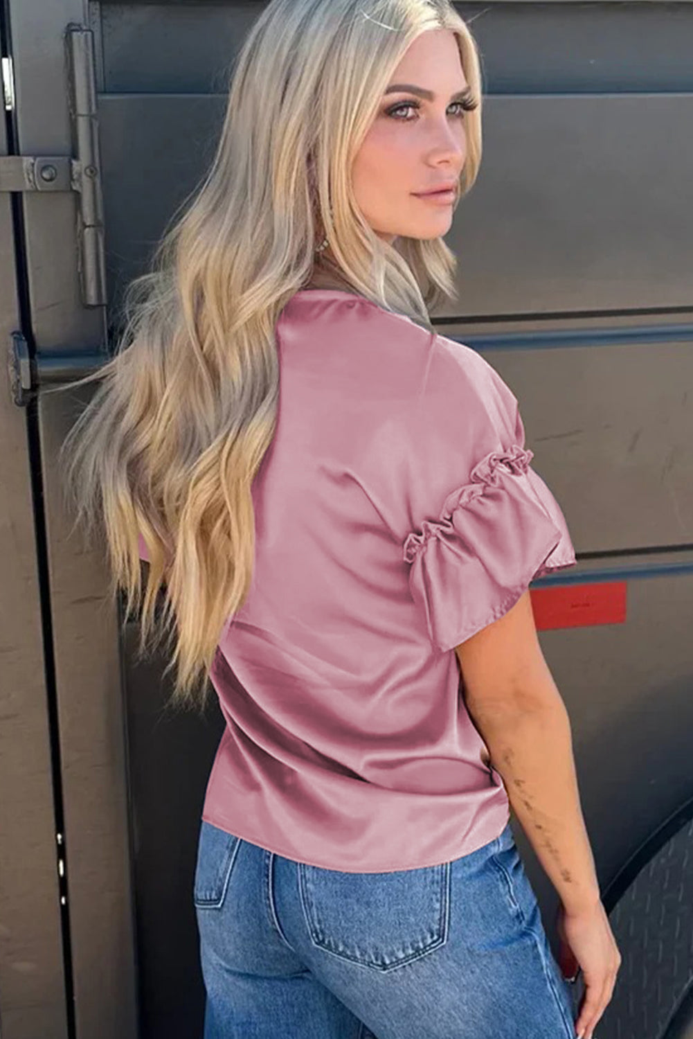 Pink Ruffle Sleeve Top Women S–XL