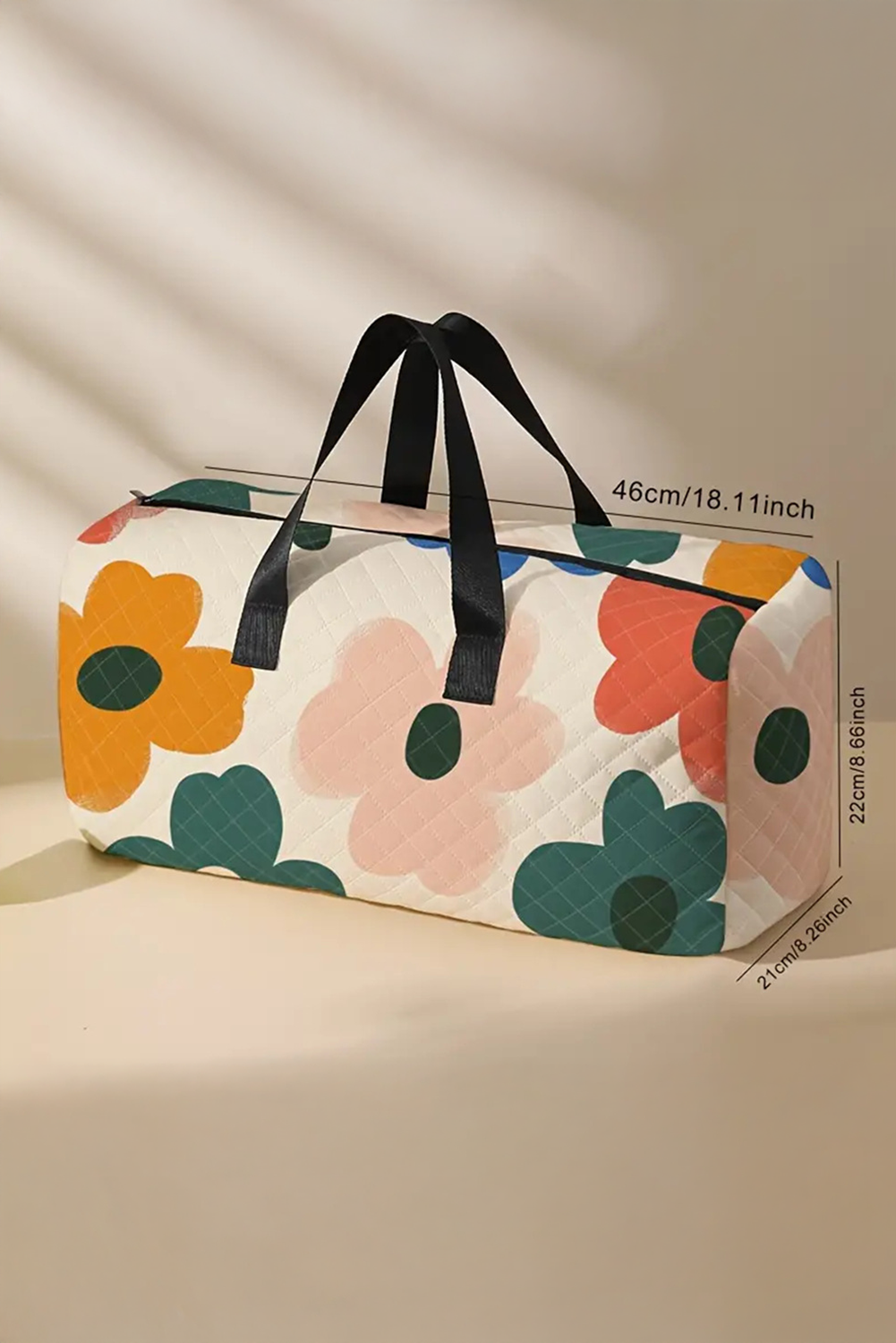 Flower Print Quilted Large Duffel Bag | White