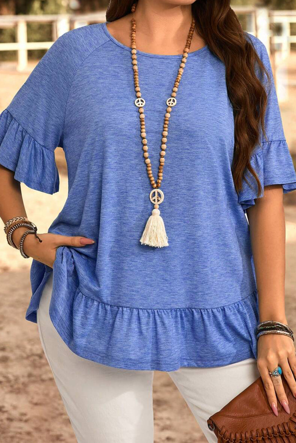 Ruffled Raglan Short Sleeve Blouse | Plus Size | Dusk Blue | 1X–4X