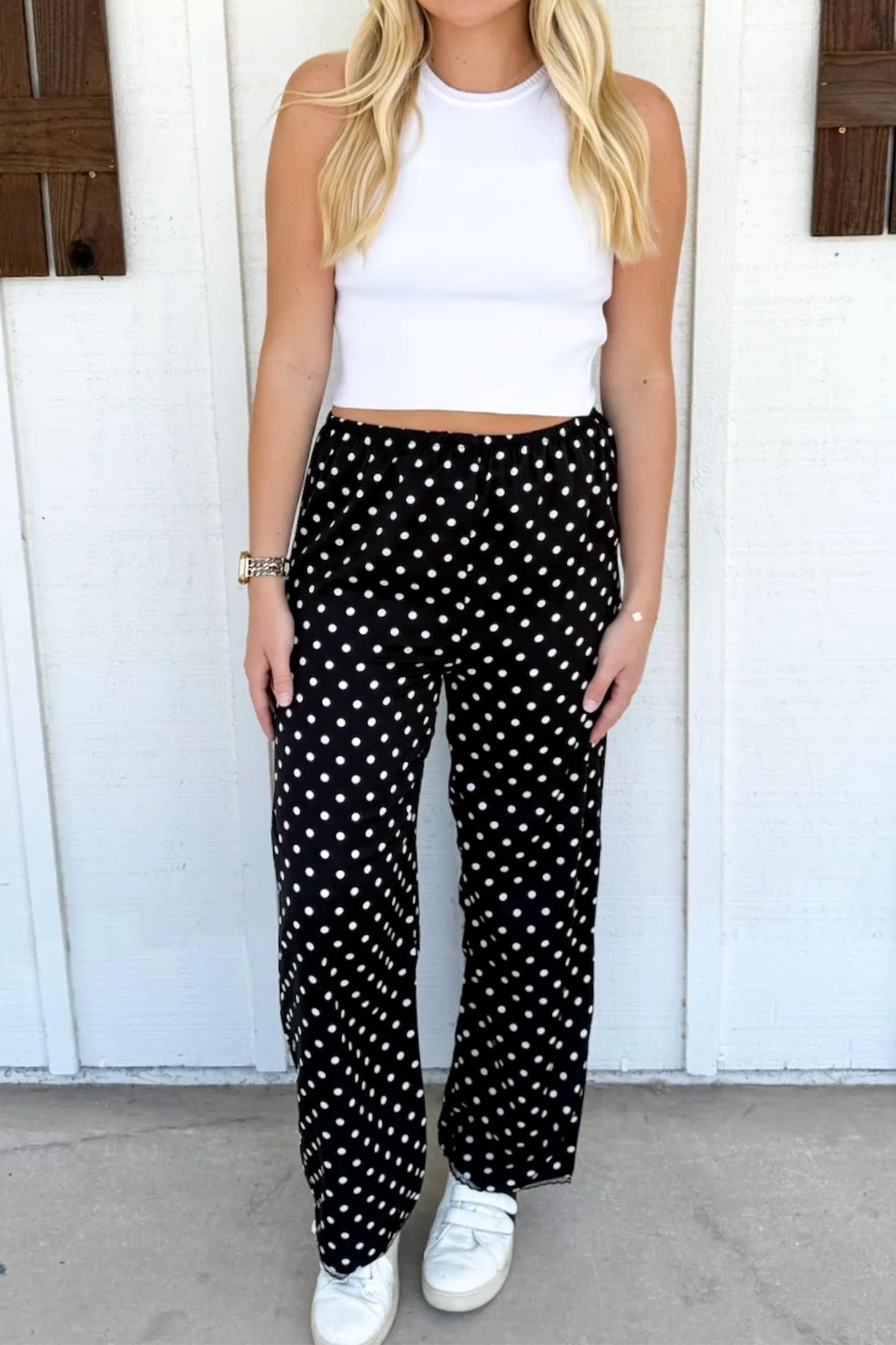Polka Dot Lace Hem Loose Pants Women S–XL