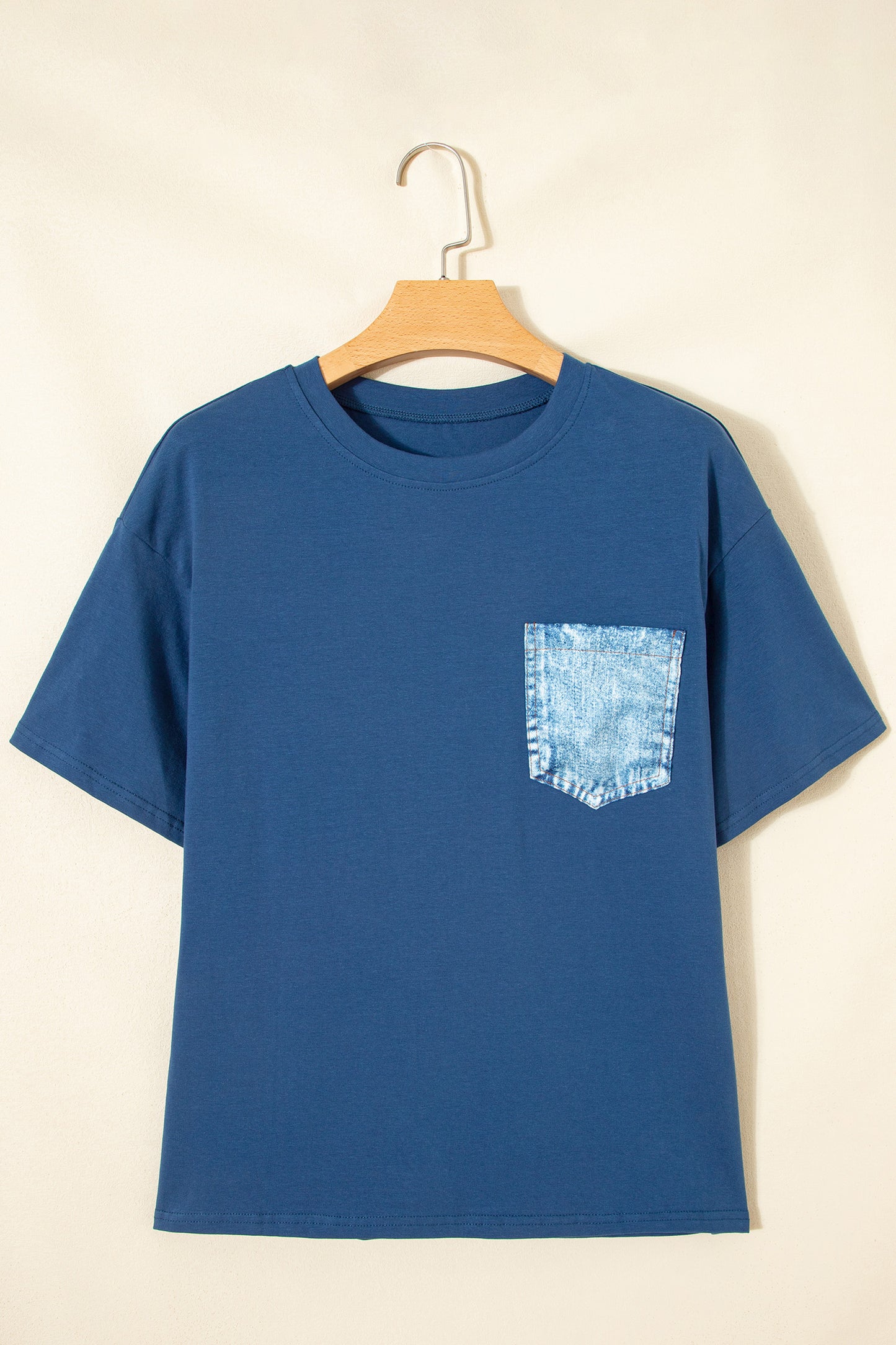 Color Block Short-Sleeve Top with Printed Patch Pocket | Sail Blue & White