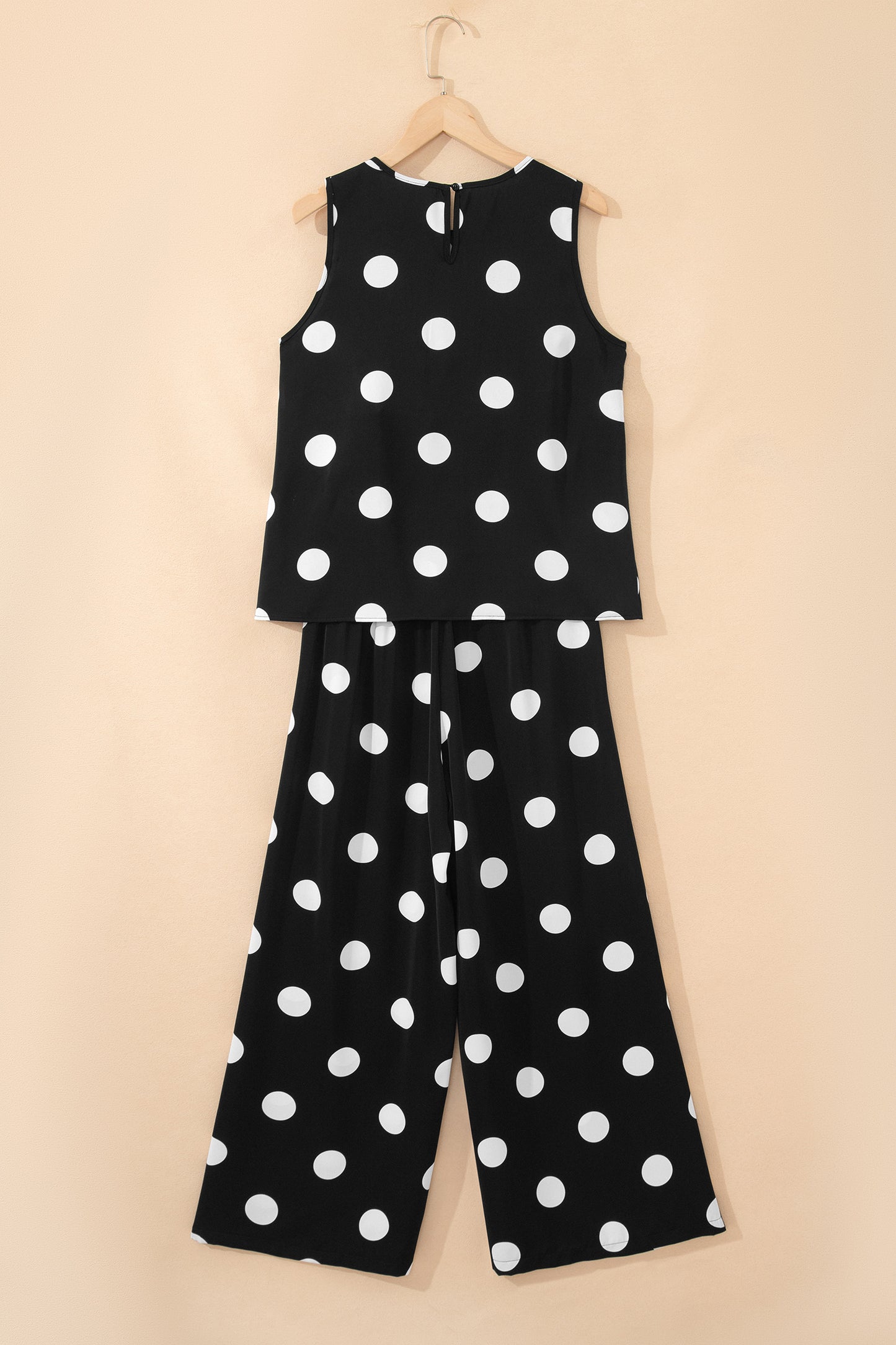 Black Polka Dot Tank and Wide Leg Pants Set Women S–XL