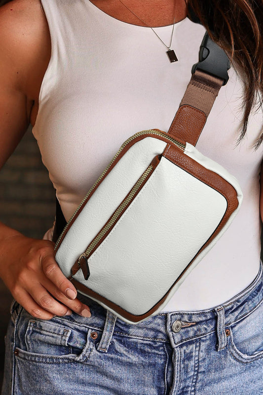 Mini PU Leather Crossbody Bag with Adjustable Strap | White