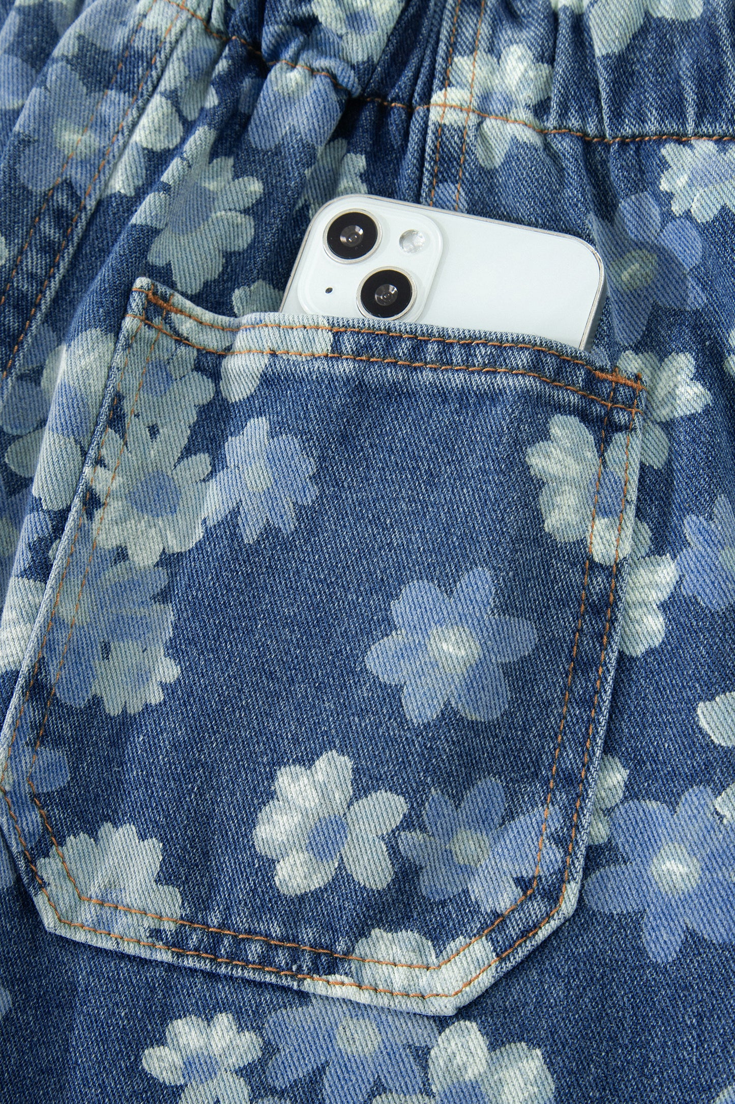 Denim Blue Floral Print Cropped Barrel Jeans | Women Size 4–16