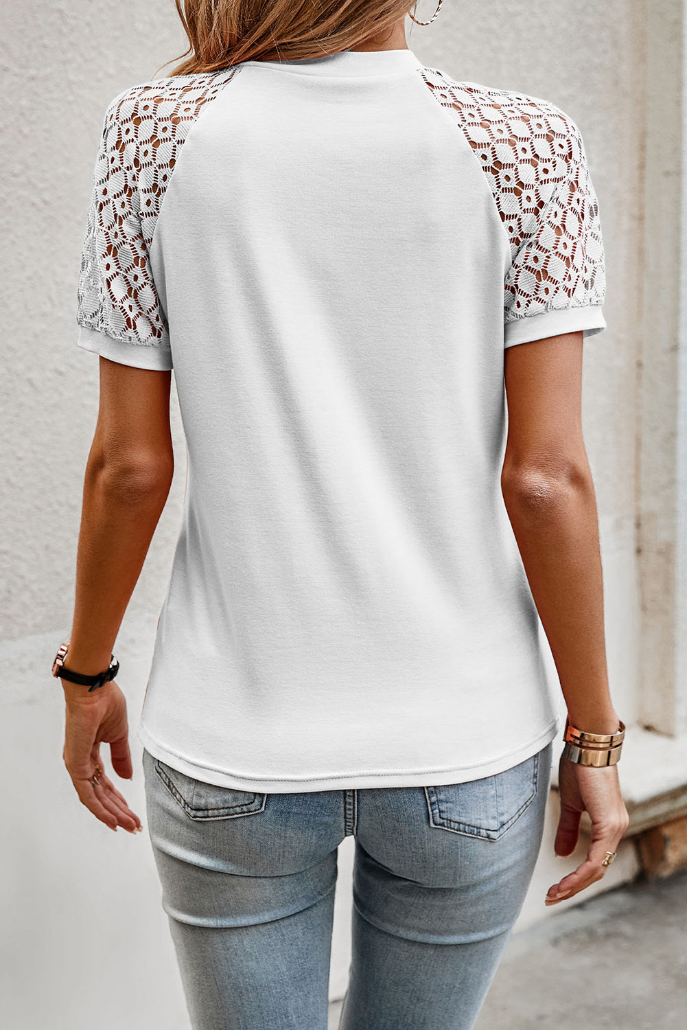 Contrast Lace Raglan Sleeve Seamed Detail Top | S–2XL | 5 Colours