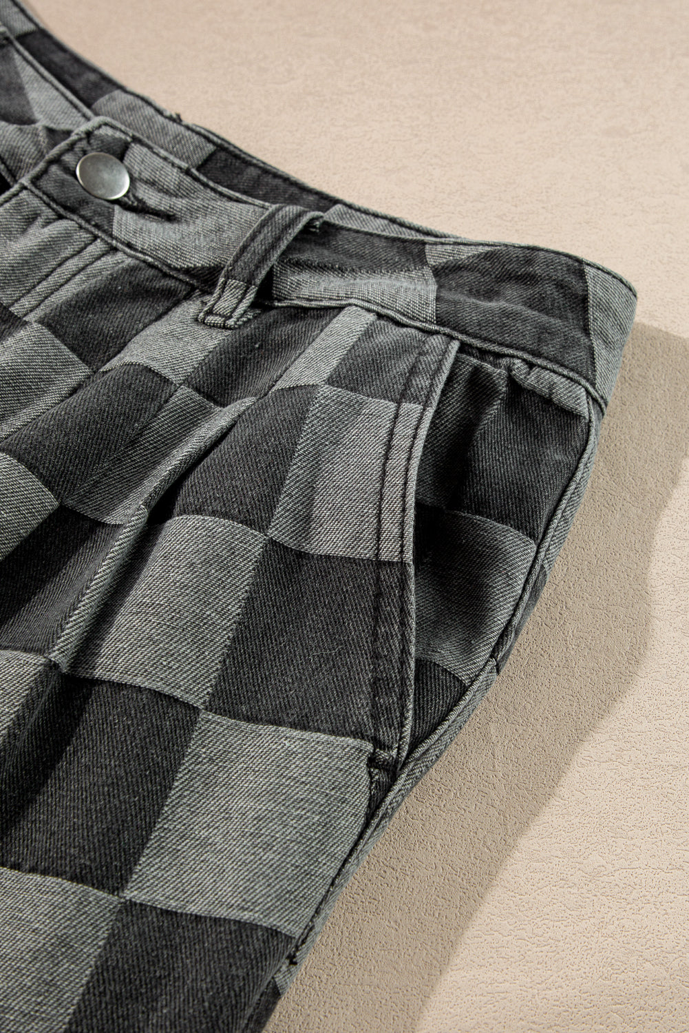 Denim Wide Leg Jeans Checkered Dark Grey Women Size 4–16