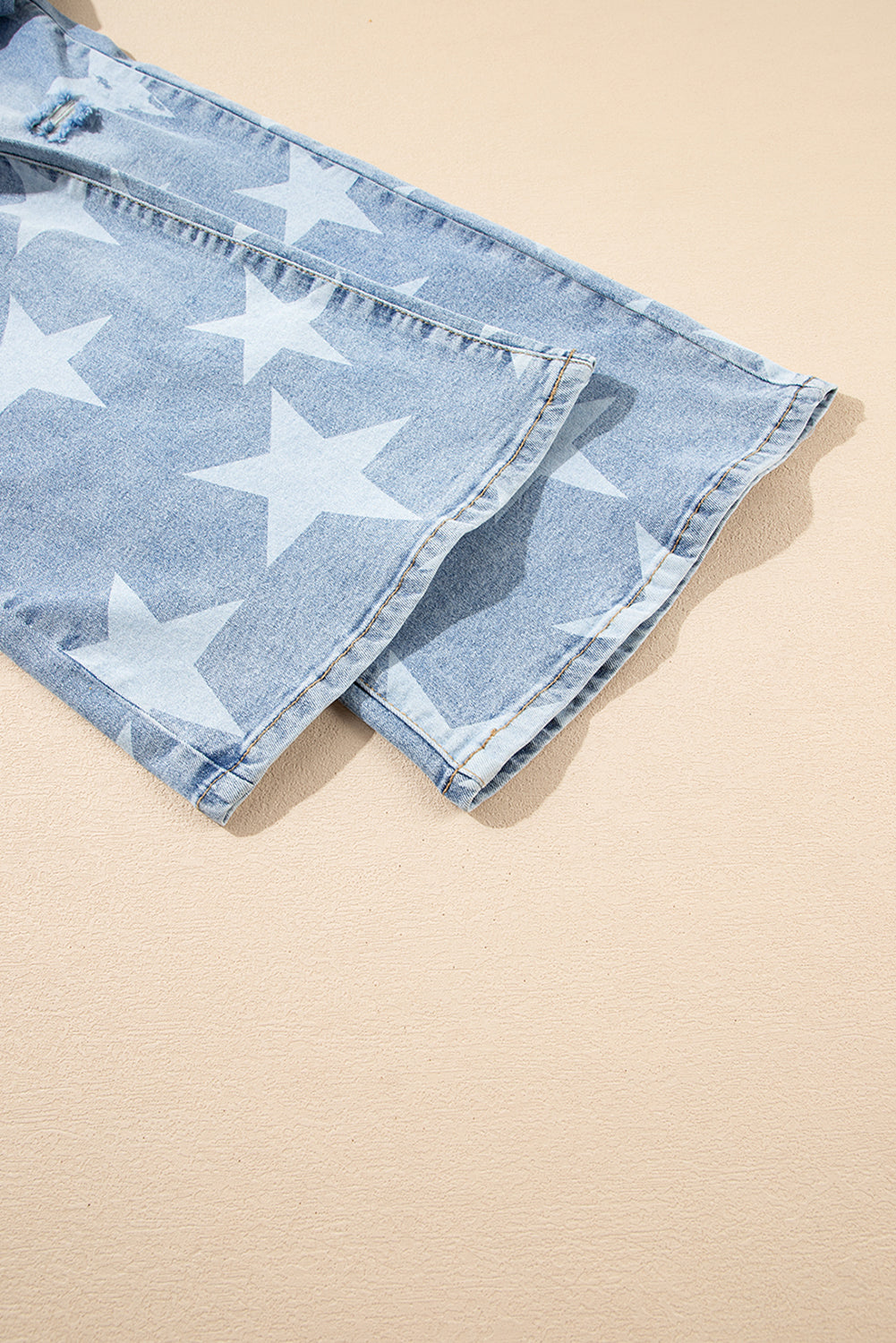 Star Print Multi-Button Slit Knee Distressed Jeans | Plus Size | Sky Blue | 1X–4X