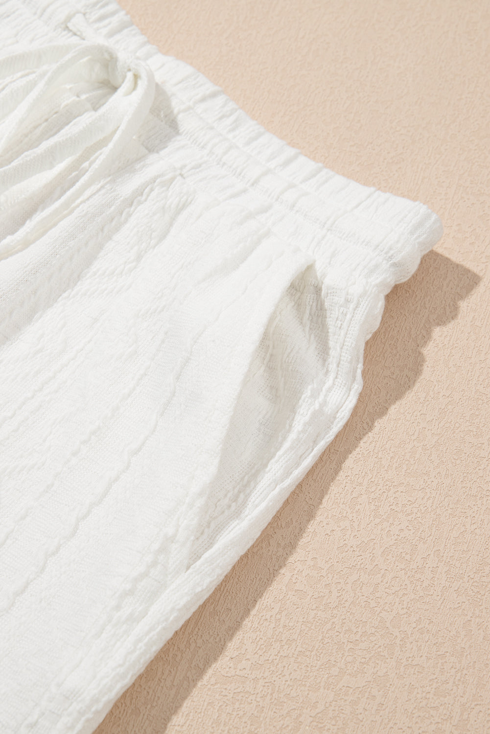 Textured Patched Pocket Short Sleeve Top & Drawstring Shorts Set