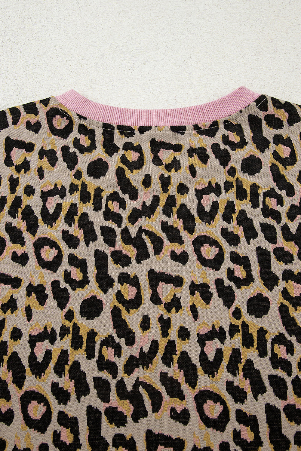 Leopard Print Contrast-Trim Long-Sleeve Pullover & Shorts Set | Pink