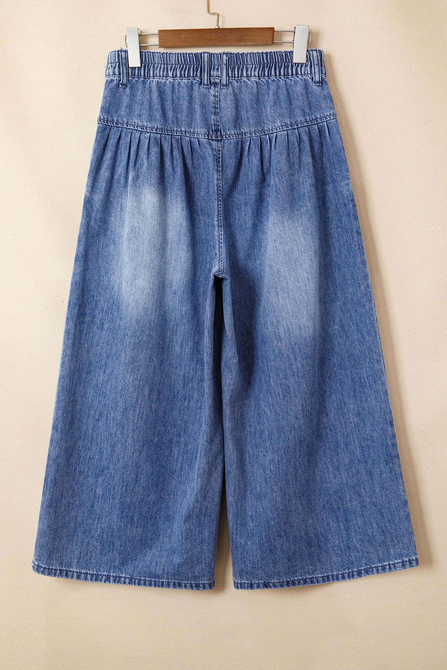 High-Rise Pleated Wide-Leg Cropped Denim Jeans | Dusk Blue