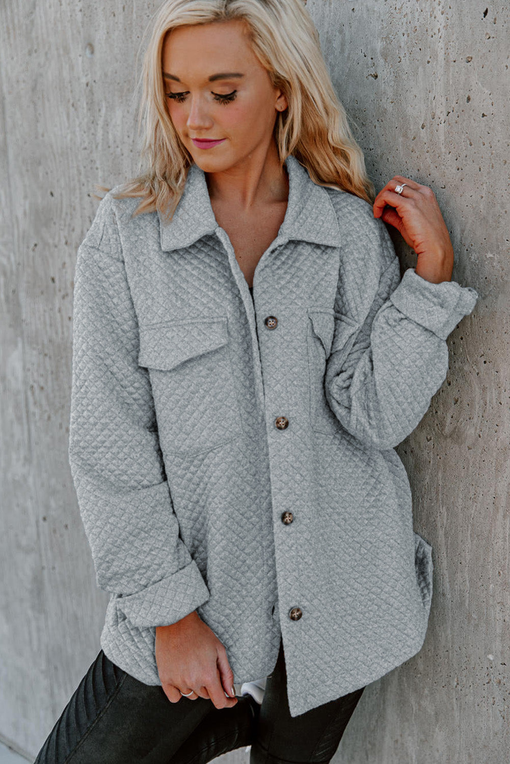 Quilted Flap Pocket Button Front Shacket
