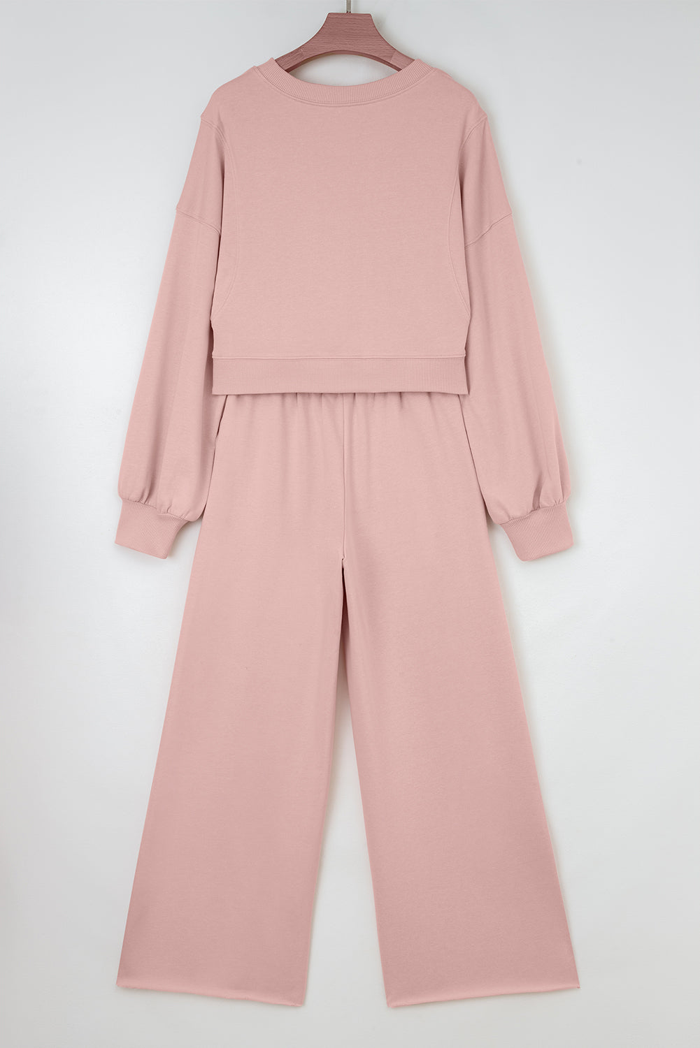 Drop Shoulder Puff Sleeve Crop Pullover & Wide Leg Pants Set