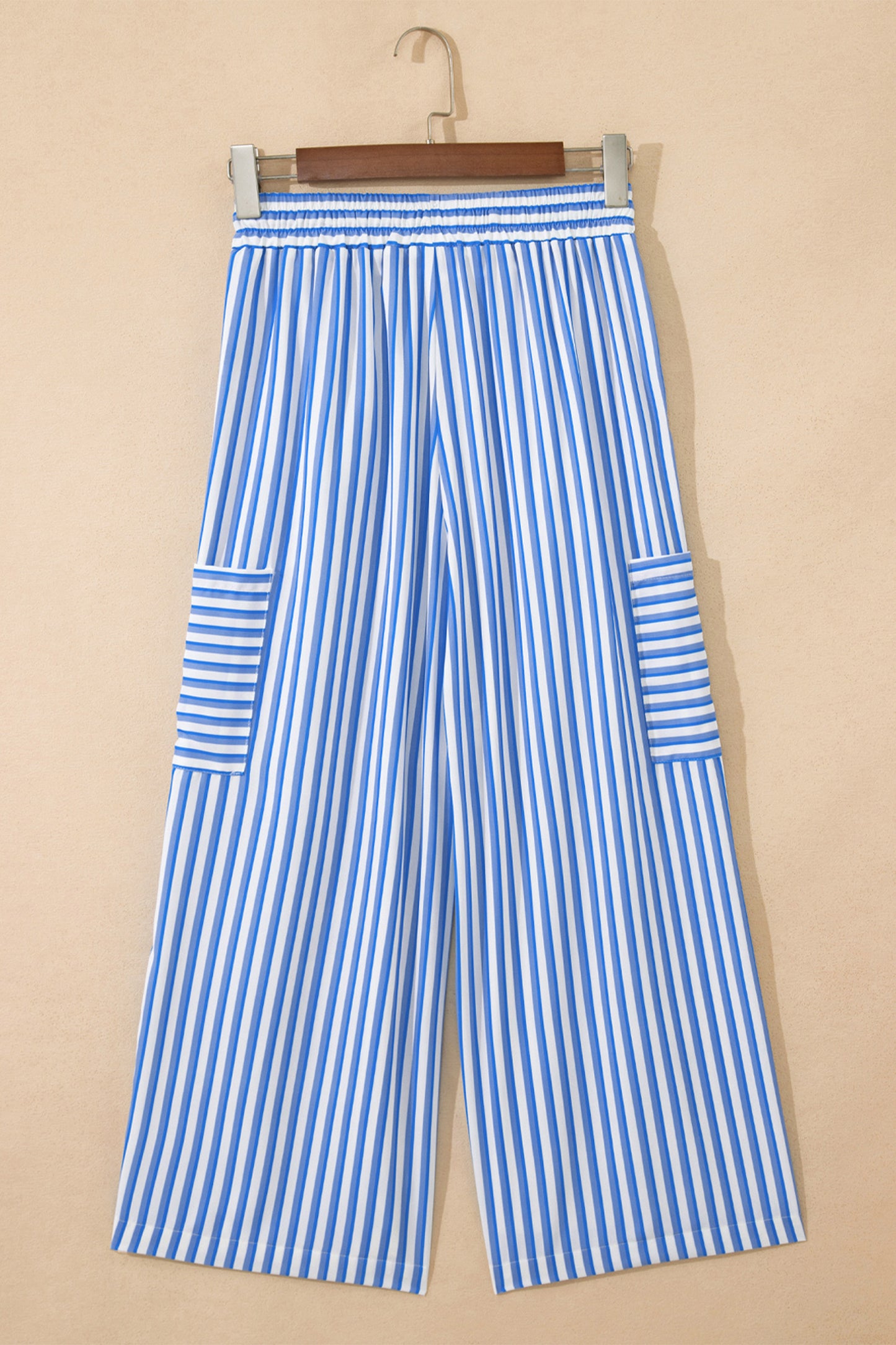 Light Blue Stripe Wide Leg Ankle Pants Women S–XL