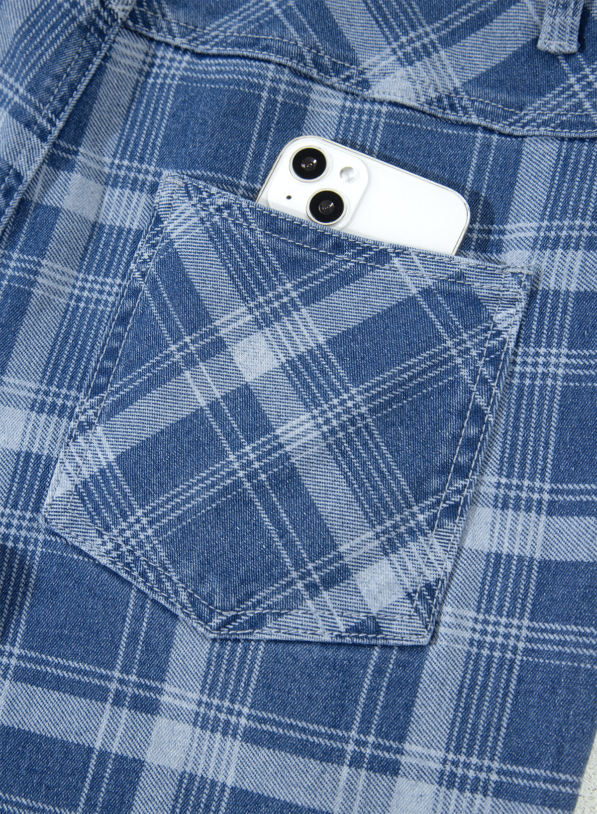 Womens Denim Plaid Drawstring Waist Ankle-Length Jeans S–XL