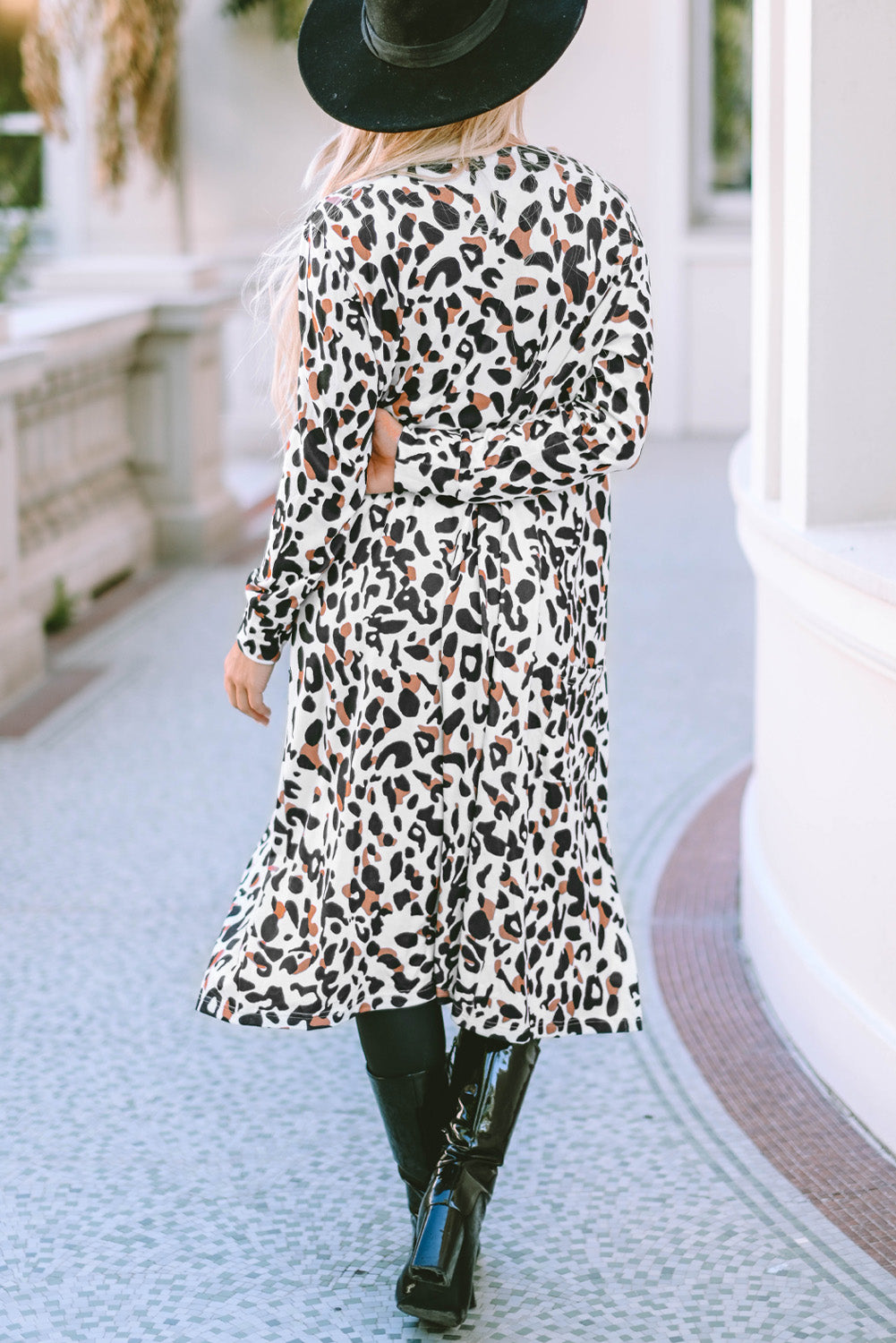 Leopard Print Open Front Maxi Cardigan with Pockets – Women S–XL