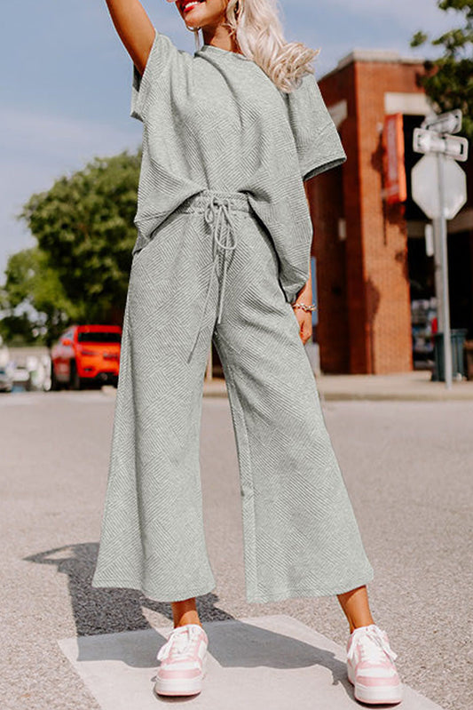 Loose Fit Textured Tee & Drawstring Pants Set Women S–2XL