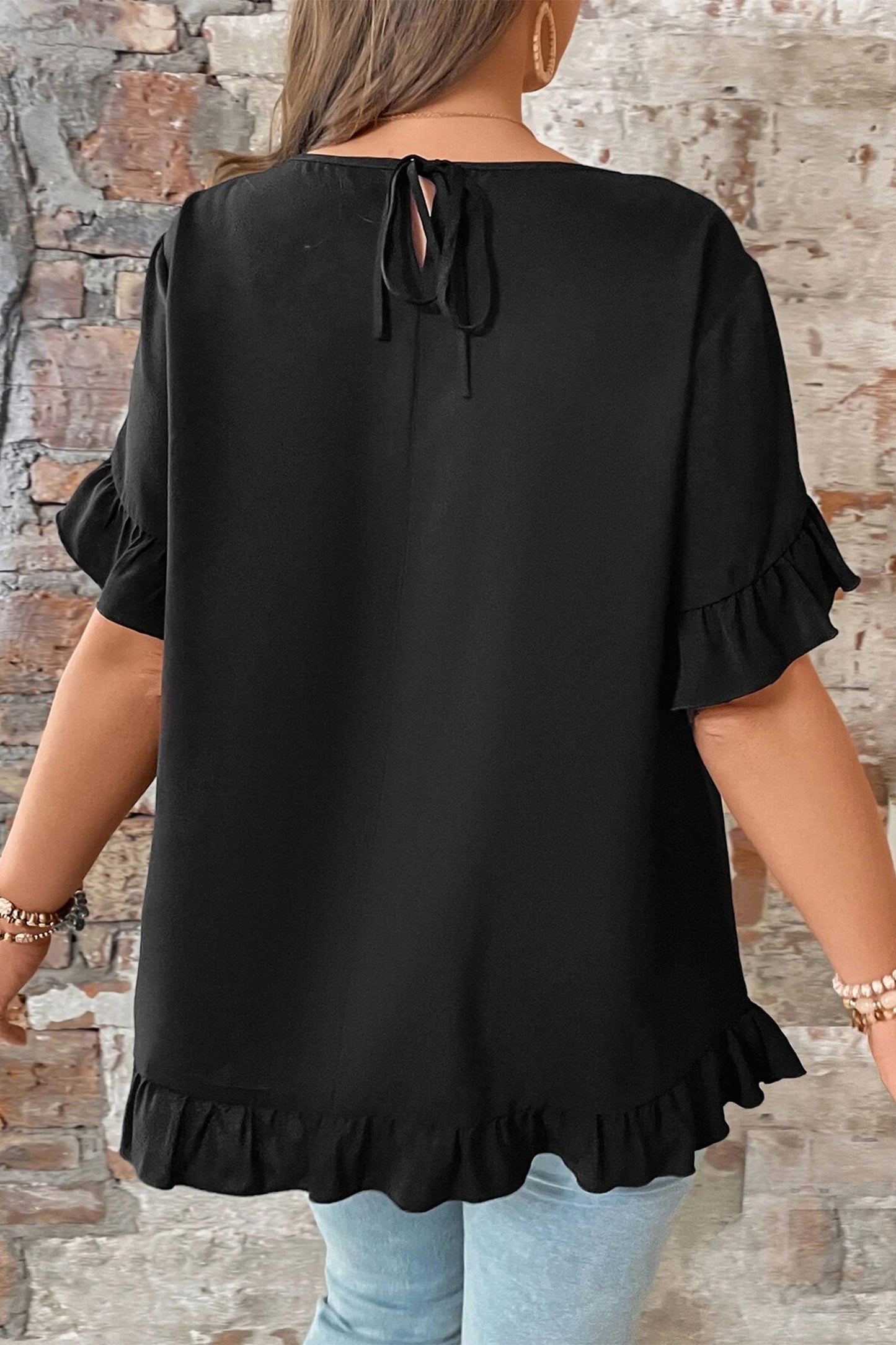 Plus Size Black Flutter Sleeve Blouse Women 1X–4X