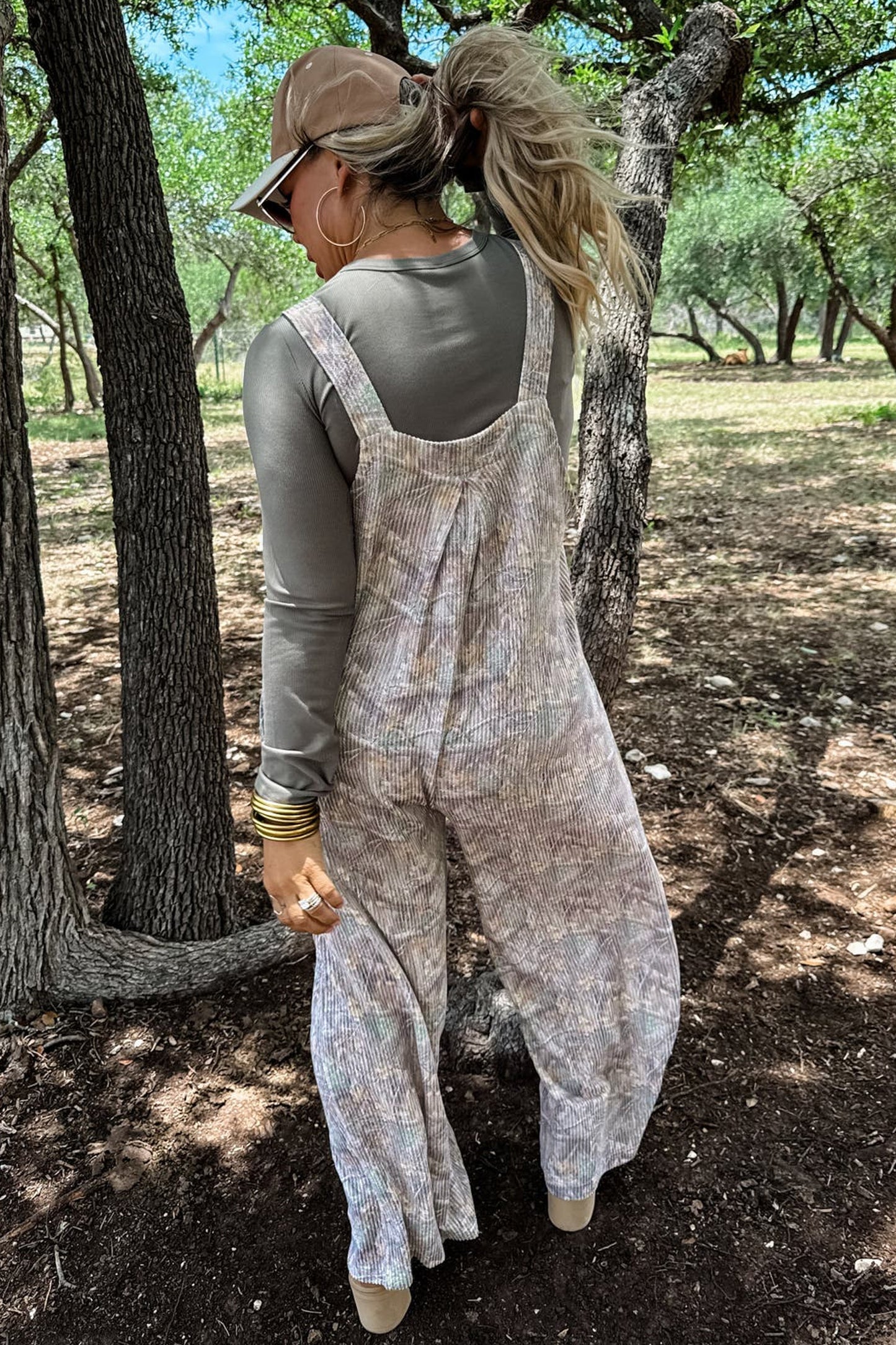 Womens Camo Ribbed Wide Leg Jumpsuit S to XL