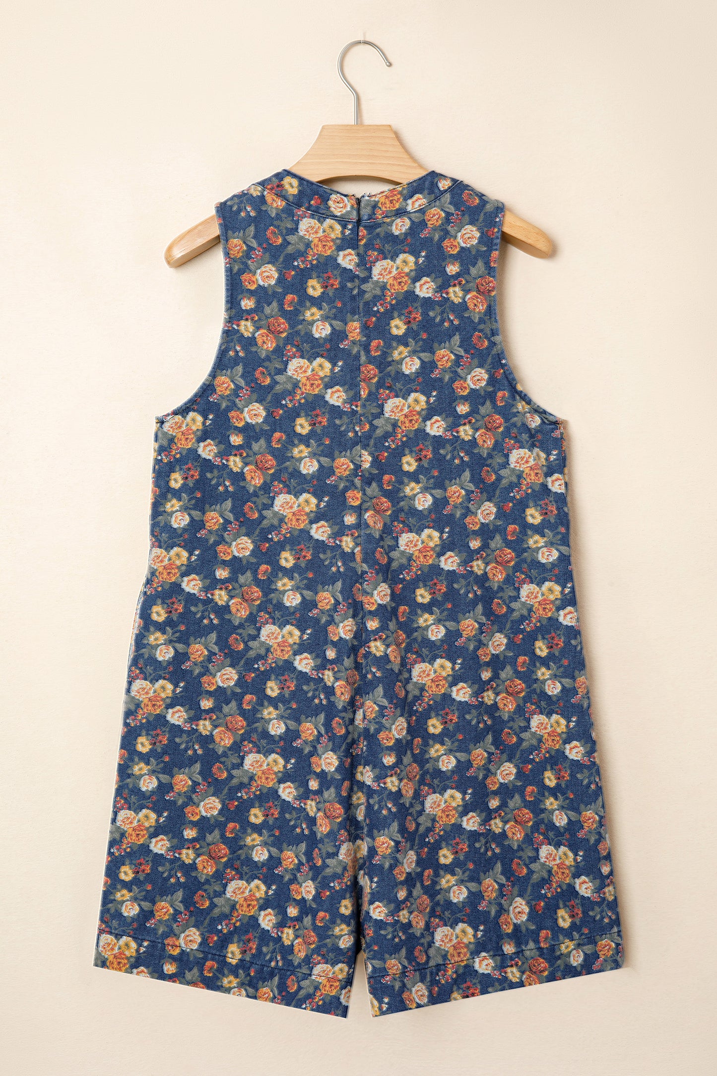 Floral Denim Romper with Bow Tie V-Neck – Women S–XL