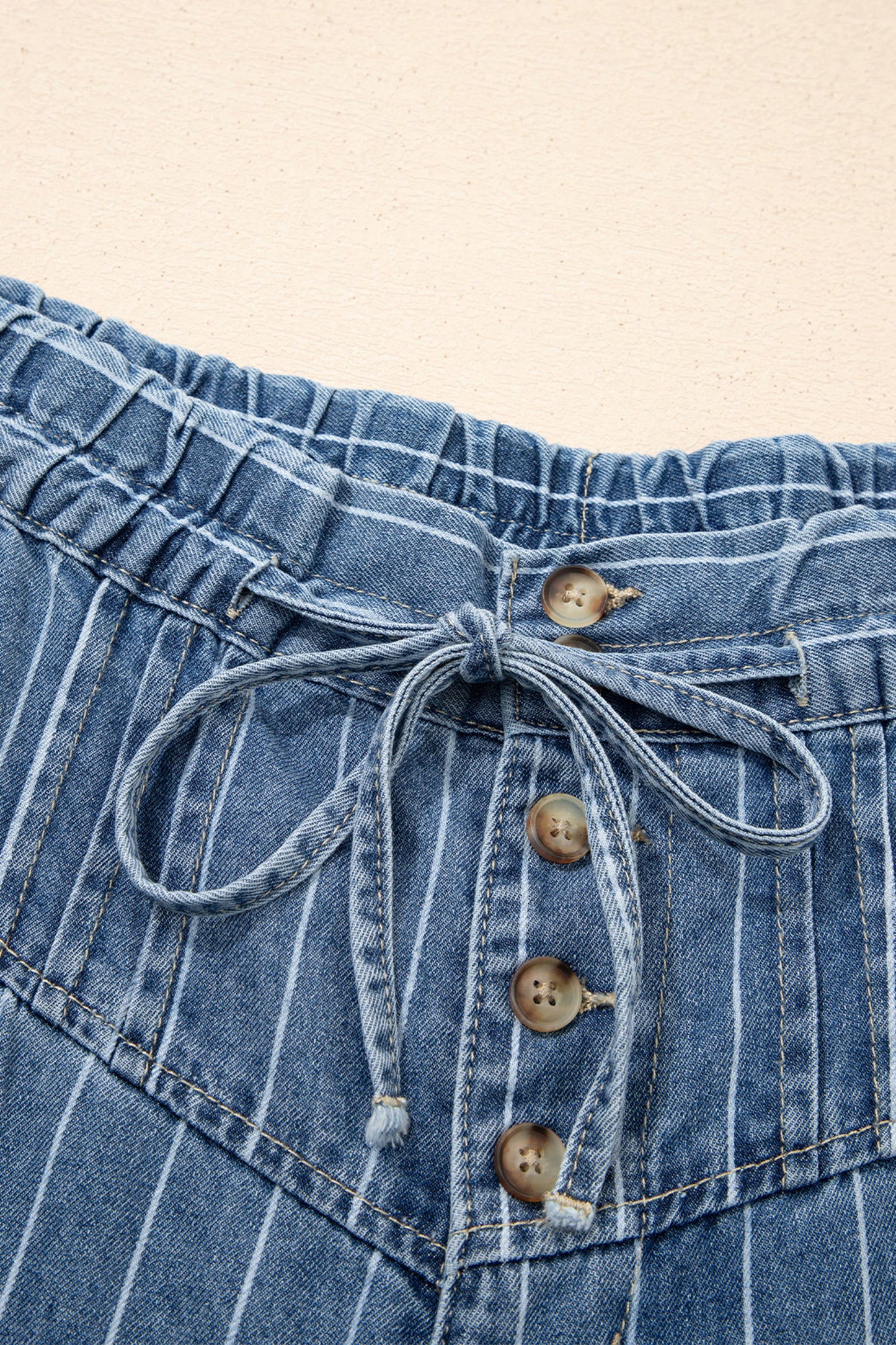 Blue Stripe Button Detail Drawstring Wide Leg Jeans – Women Sizes 4–16