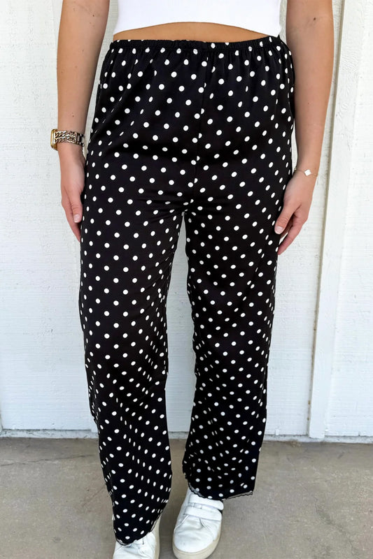 Polka Dot Lace Hem Loose Pants Women S–XL