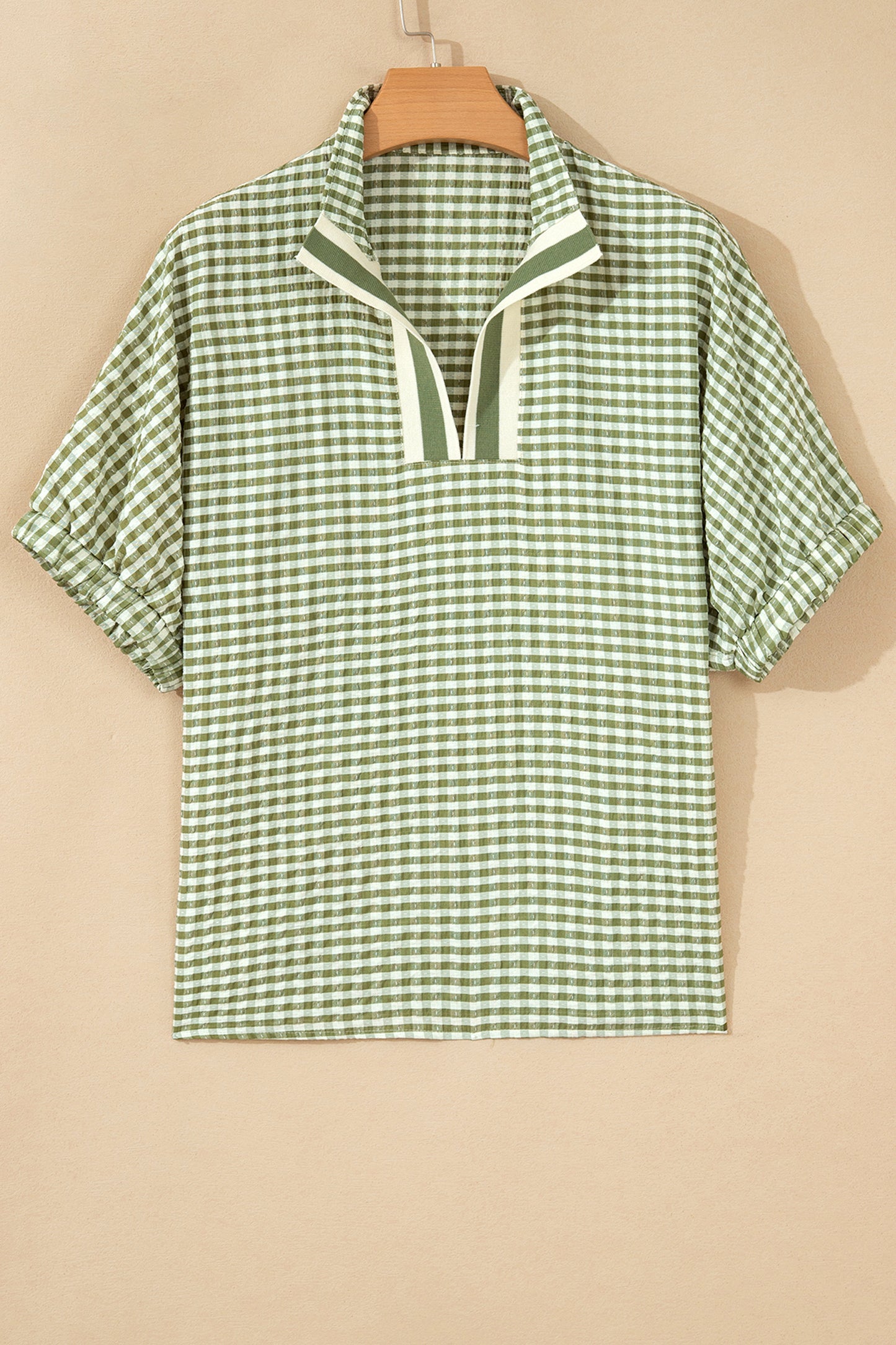 Plaid Short Sleeve Colorblock Blouse Women S–XL