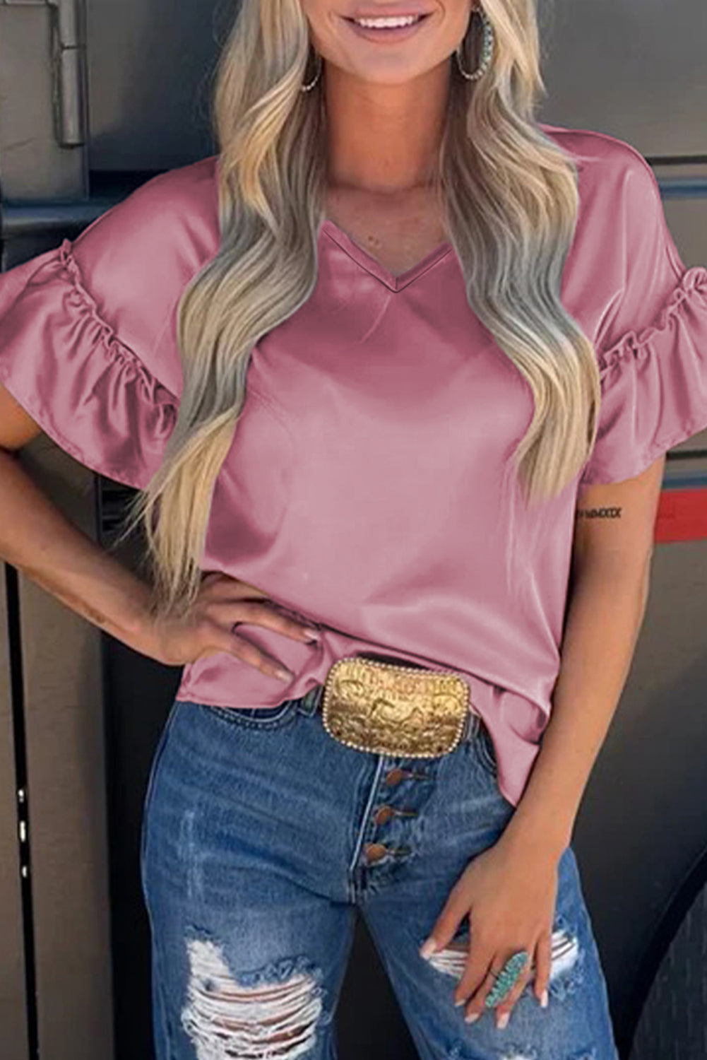 Pink Ruffle Sleeve Top Women S–XL